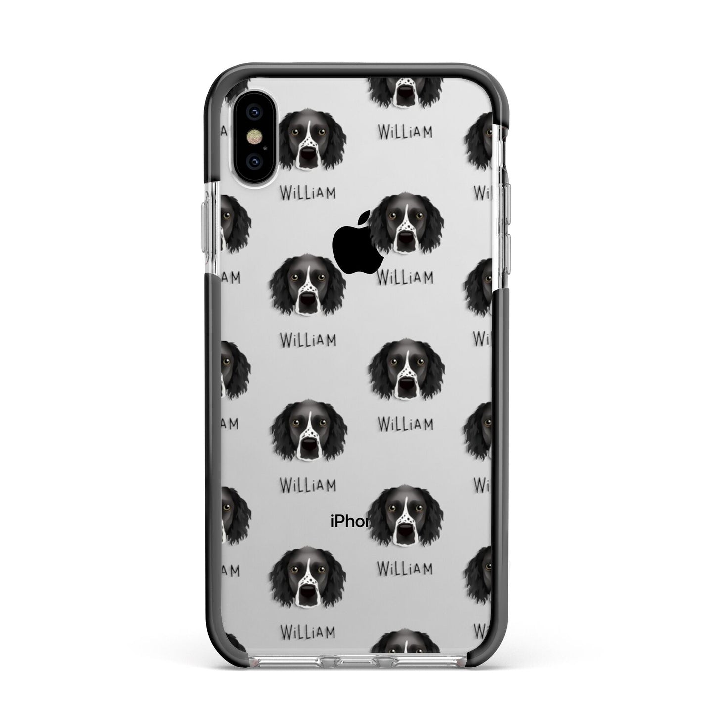 Sprocker Icon with Name Apple iPhone Xs Max Impact Case Black Edge on Silver Phone