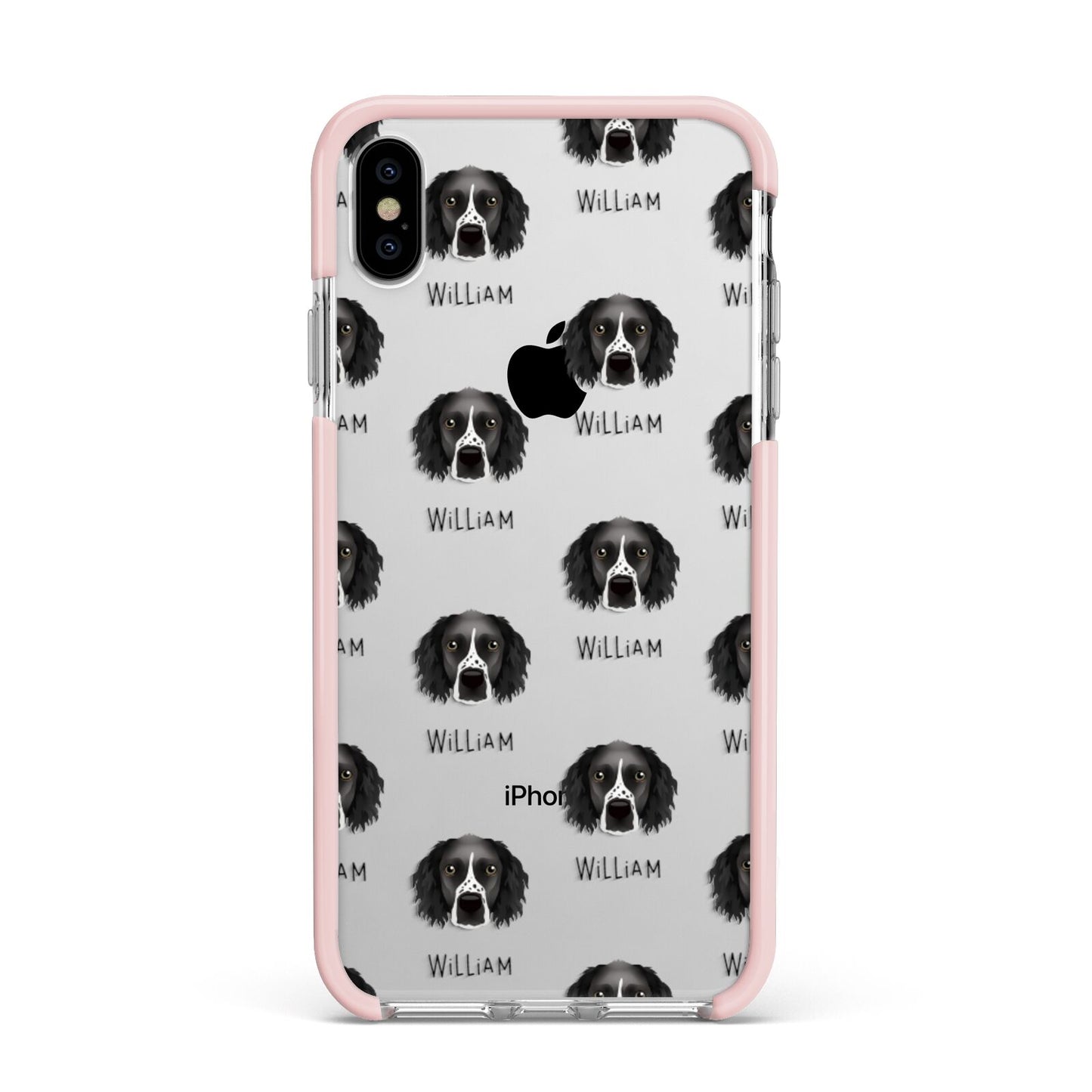 Sprocker Icon with Name Apple iPhone Xs Max Impact Case Pink Edge on Silver Phone