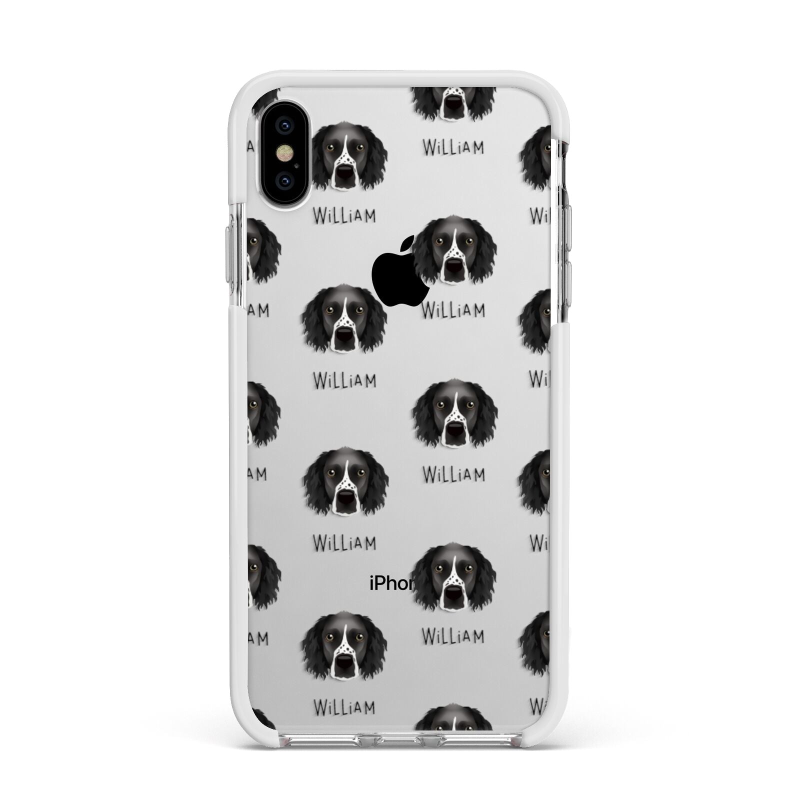 Sprocker Icon with Name Apple iPhone Xs Max Impact Case White Edge on Silver Phone