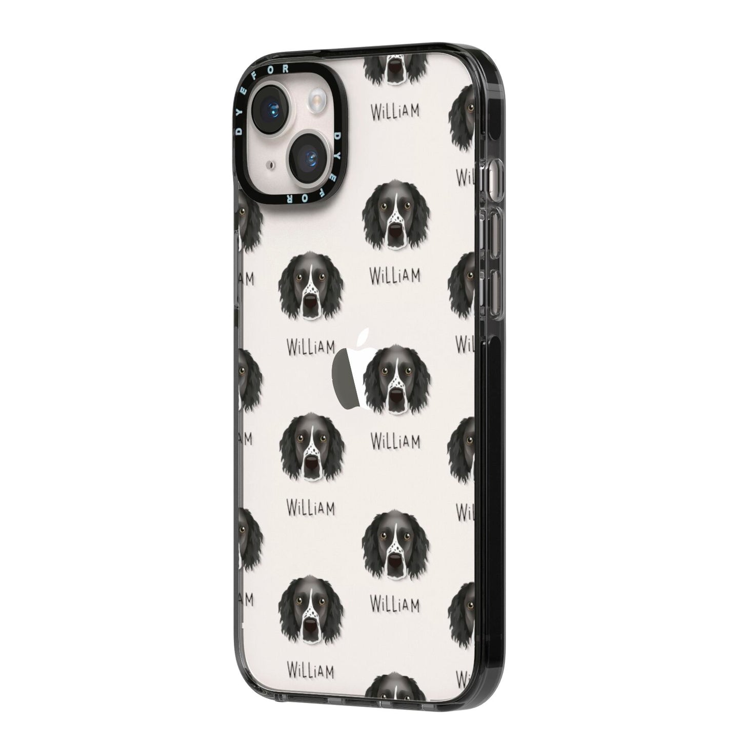 Sprocker Icon with Name iPhone 14 Plus Black Impact Case Side Angle on Silver phone