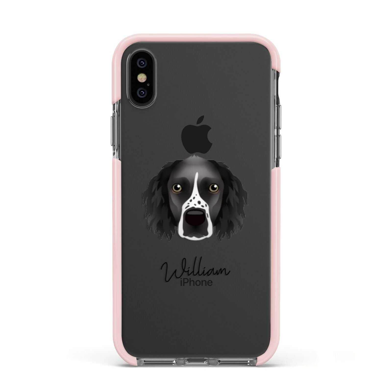 Sprocker Personalised Apple iPhone Xs Impact Case Pink Edge on Black Phone