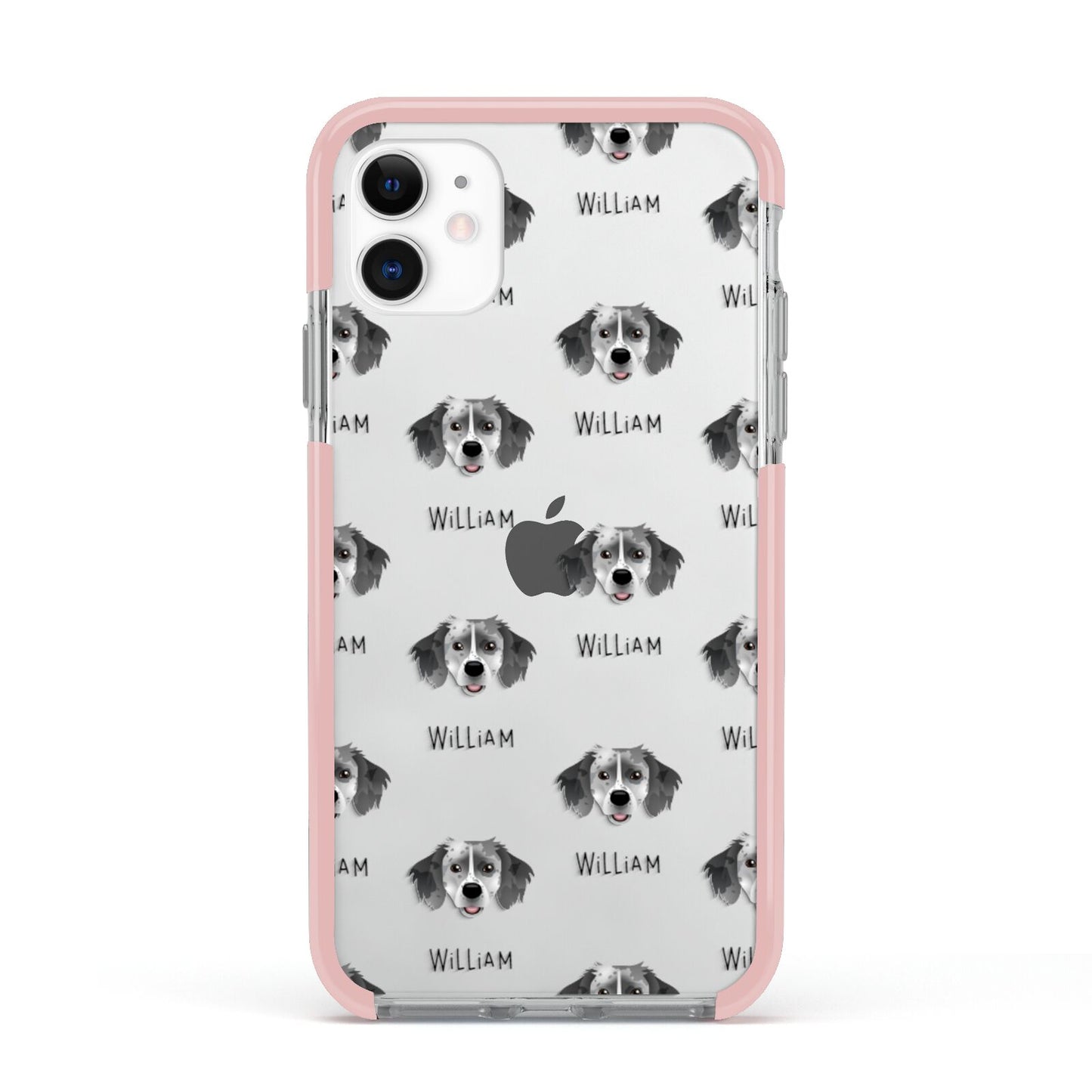 Sprollie Icon with Name Apple iPhone 11 in White with Pink Impact Case