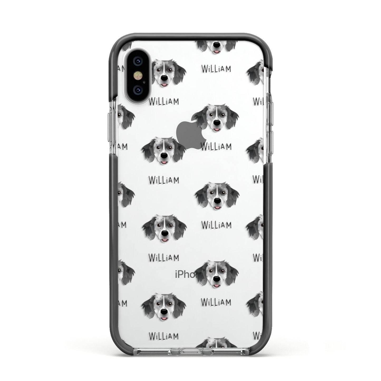 Sprollie Icon with Name Apple iPhone Xs Impact Case Black Edge on Silver Phone