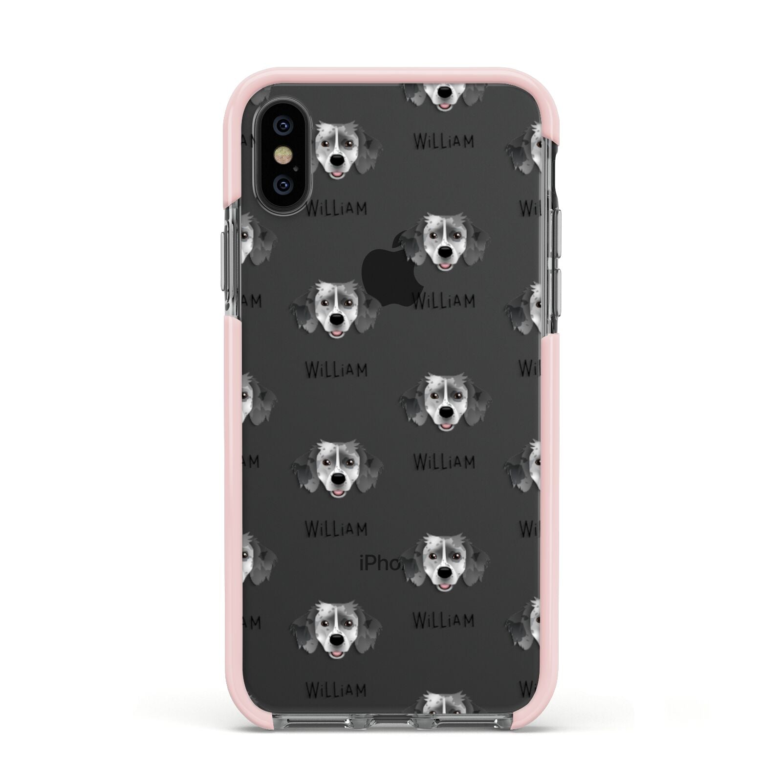 Sprollie Icon with Name Apple iPhone Xs Impact Case Pink Edge on Black Phone