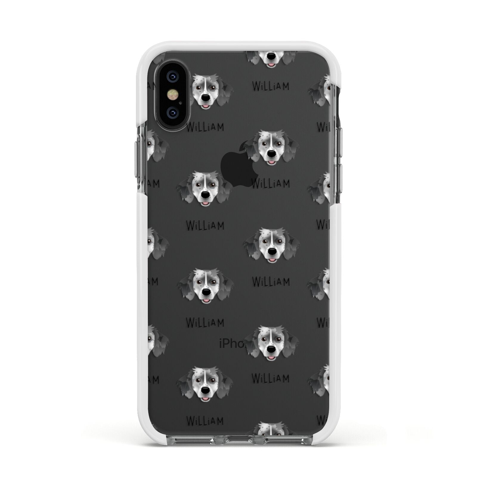 Sprollie Icon with Name Apple iPhone Xs Impact Case White Edge on Black Phone