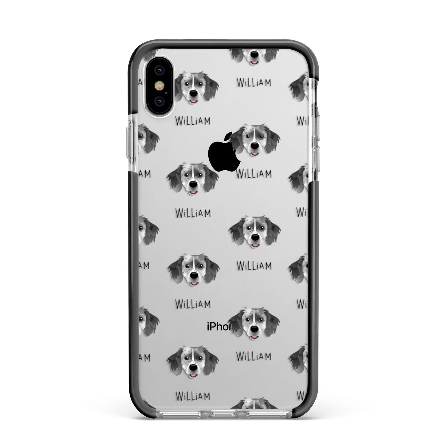 Sprollie Icon with Name Apple iPhone Xs Max Impact Case Black Edge on Silver Phone