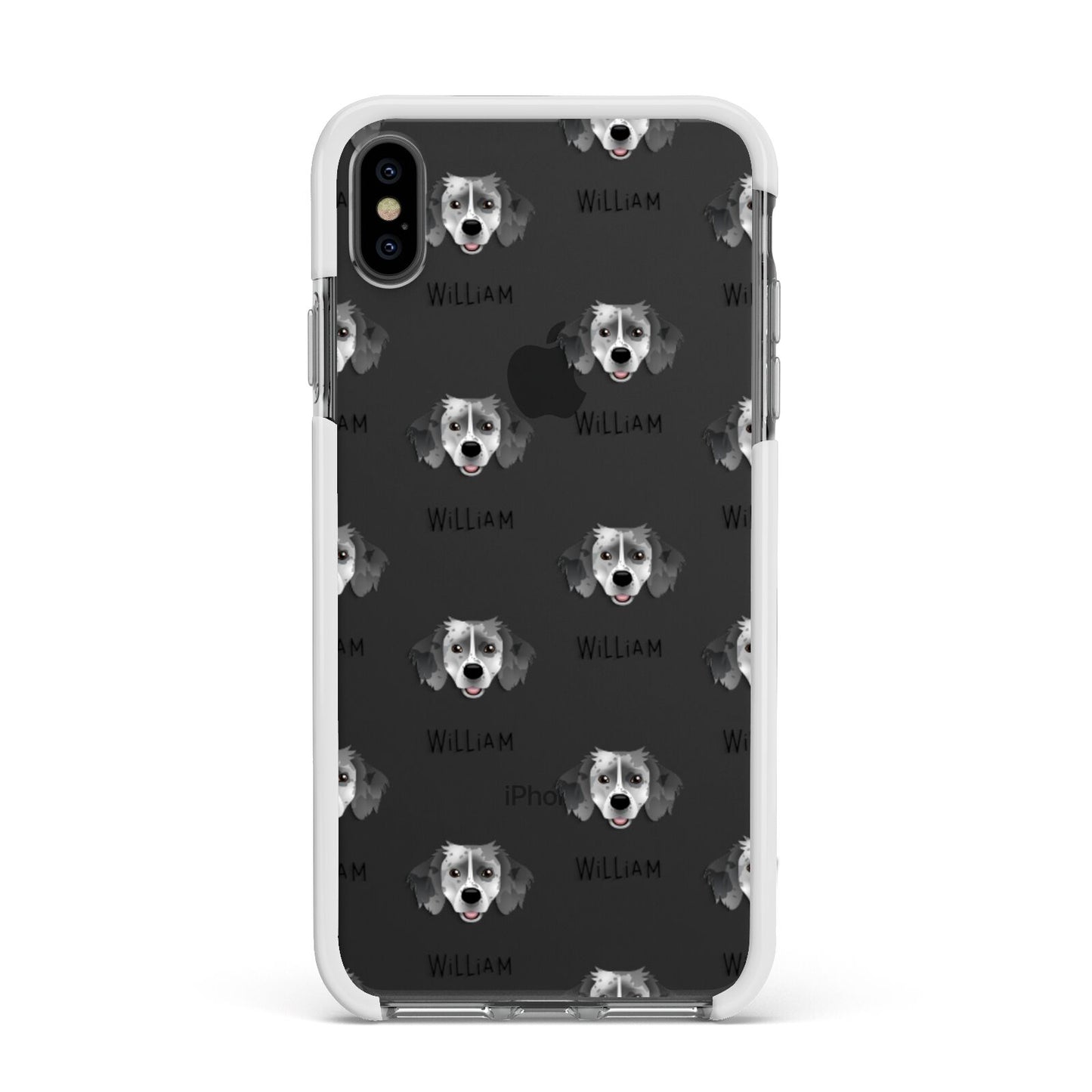 Sprollie Icon with Name Apple iPhone Xs Max Impact Case White Edge on Black Phone