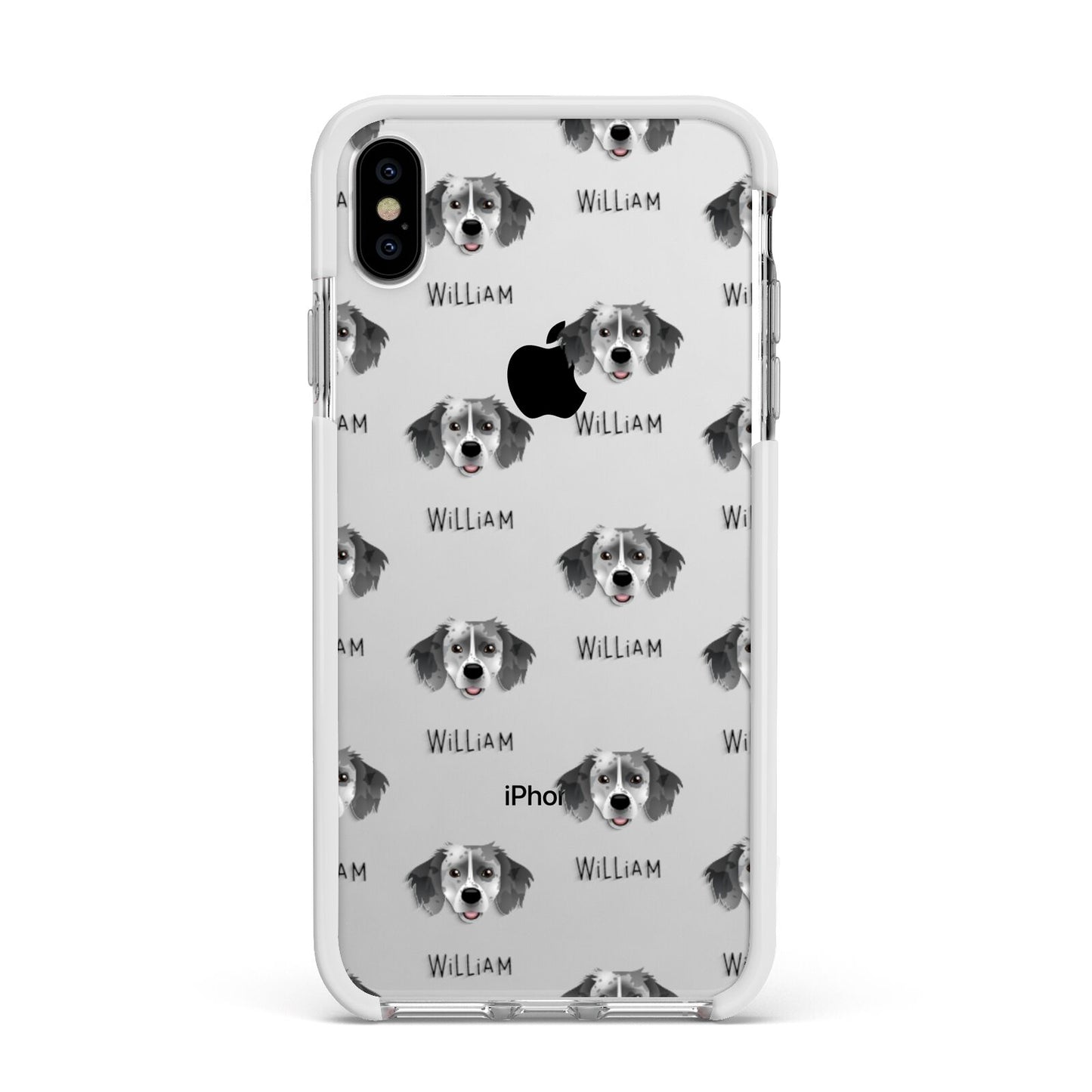 Sprollie Icon with Name Apple iPhone Xs Max Impact Case White Edge on Silver Phone