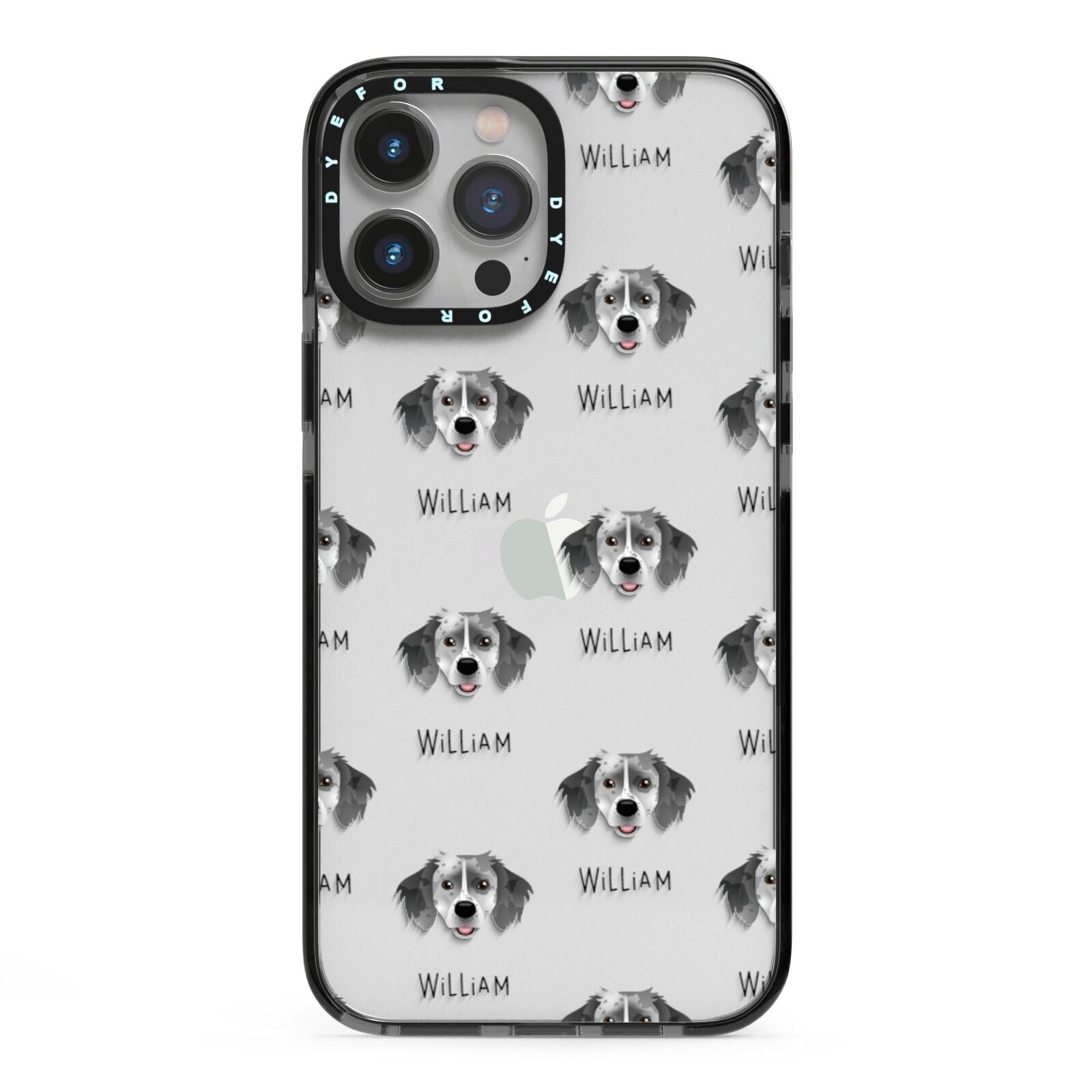 Sprollie Icon with Name iPhone 13 Pro Max Black Impact Case on Silver phone