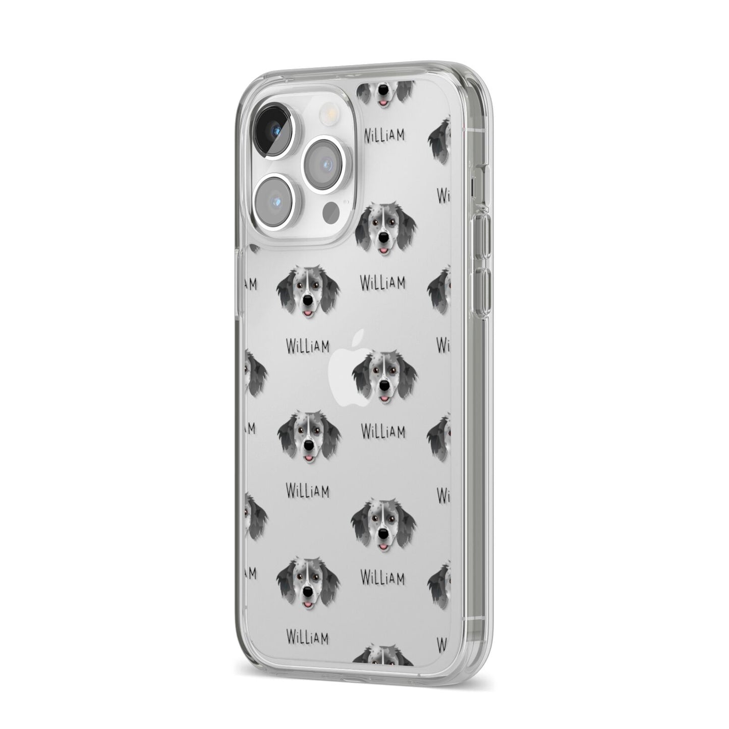 Sprollie Icon with Name iPhone 14 Pro Max Clear Tough Case Silver Angled Image