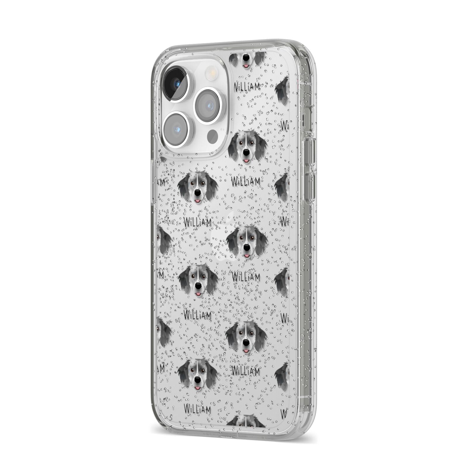 Sprollie Icon with Name iPhone 14 Pro Max Glitter Tough Case Silver Angled Image