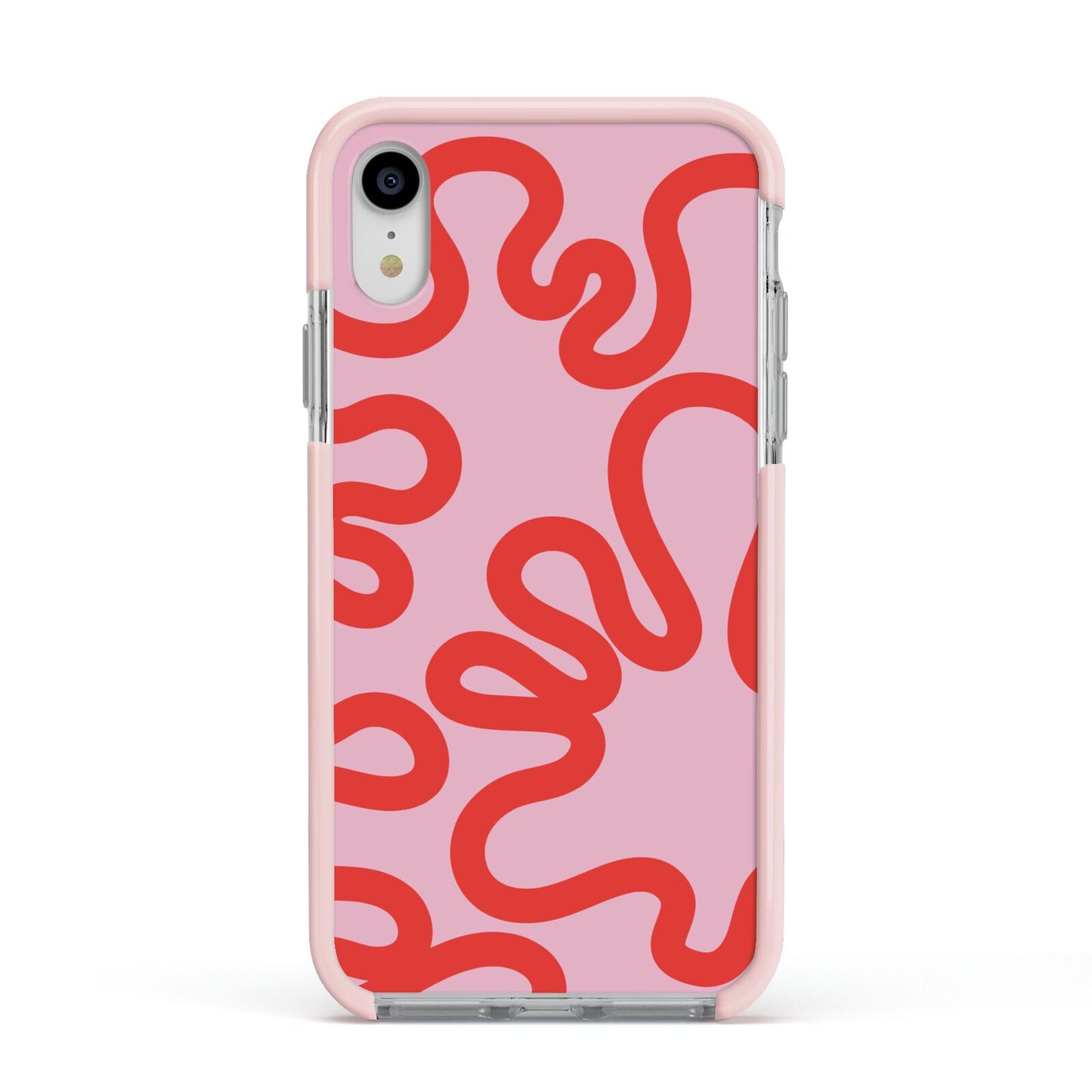 Squiggle Apple iPhone XR Impact Case Pink Edge on Silver Phone