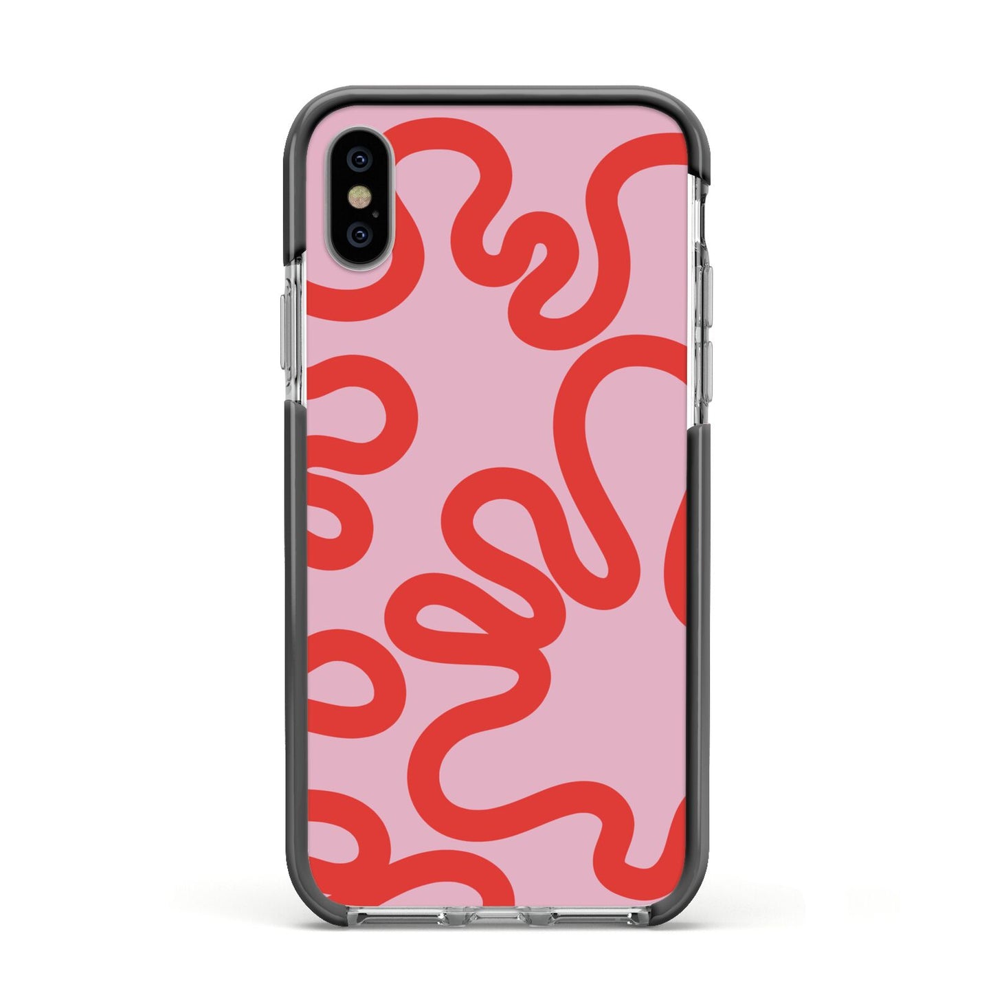 Squiggle Apple iPhone Xs Impact Case Black Edge on Silver Phone