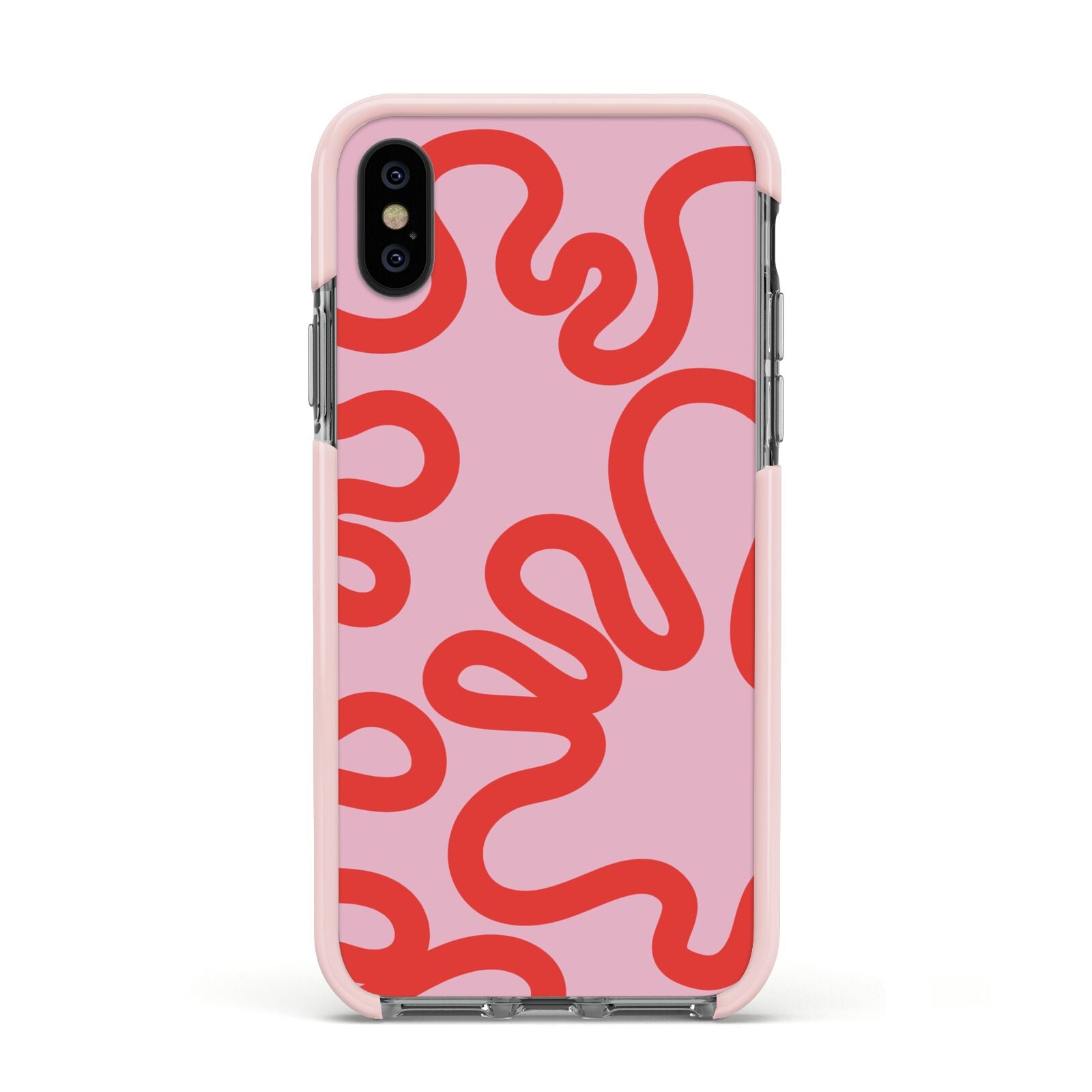 Squiggle Apple iPhone Xs Impact Case Pink Edge on Black Phone