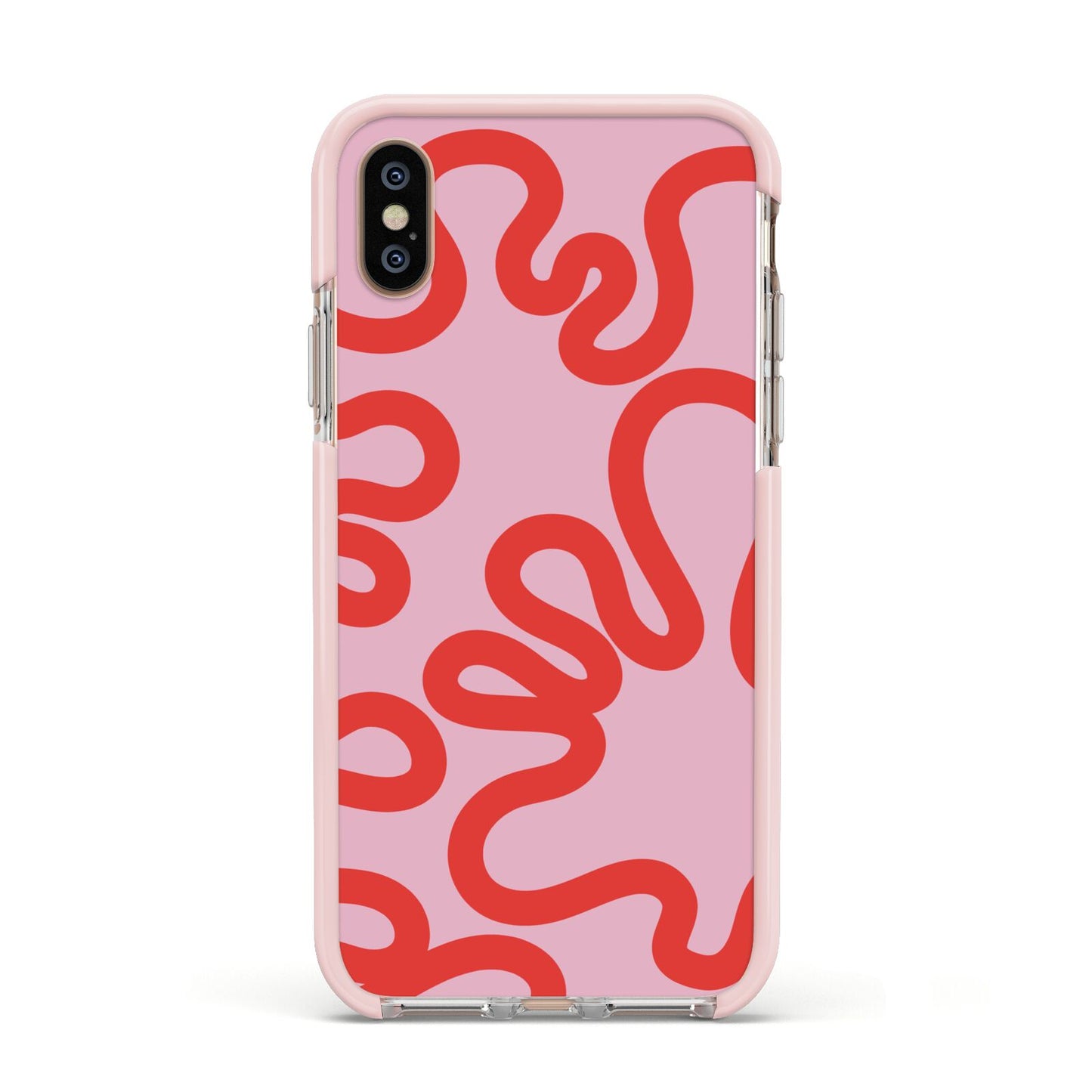 Squiggle Apple iPhone Xs Impact Case Pink Edge on Gold Phone