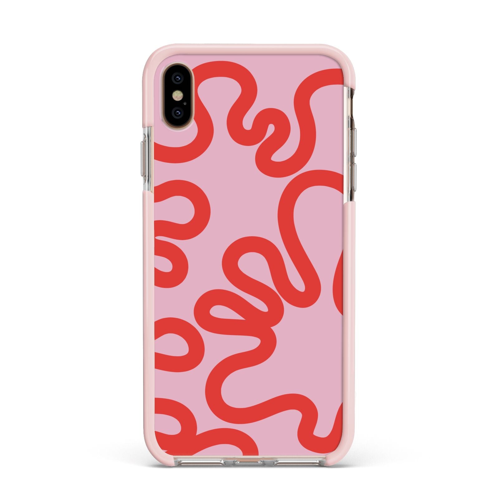 Squiggle Apple iPhone Xs Max Impact Case Pink Edge on Gold Phone