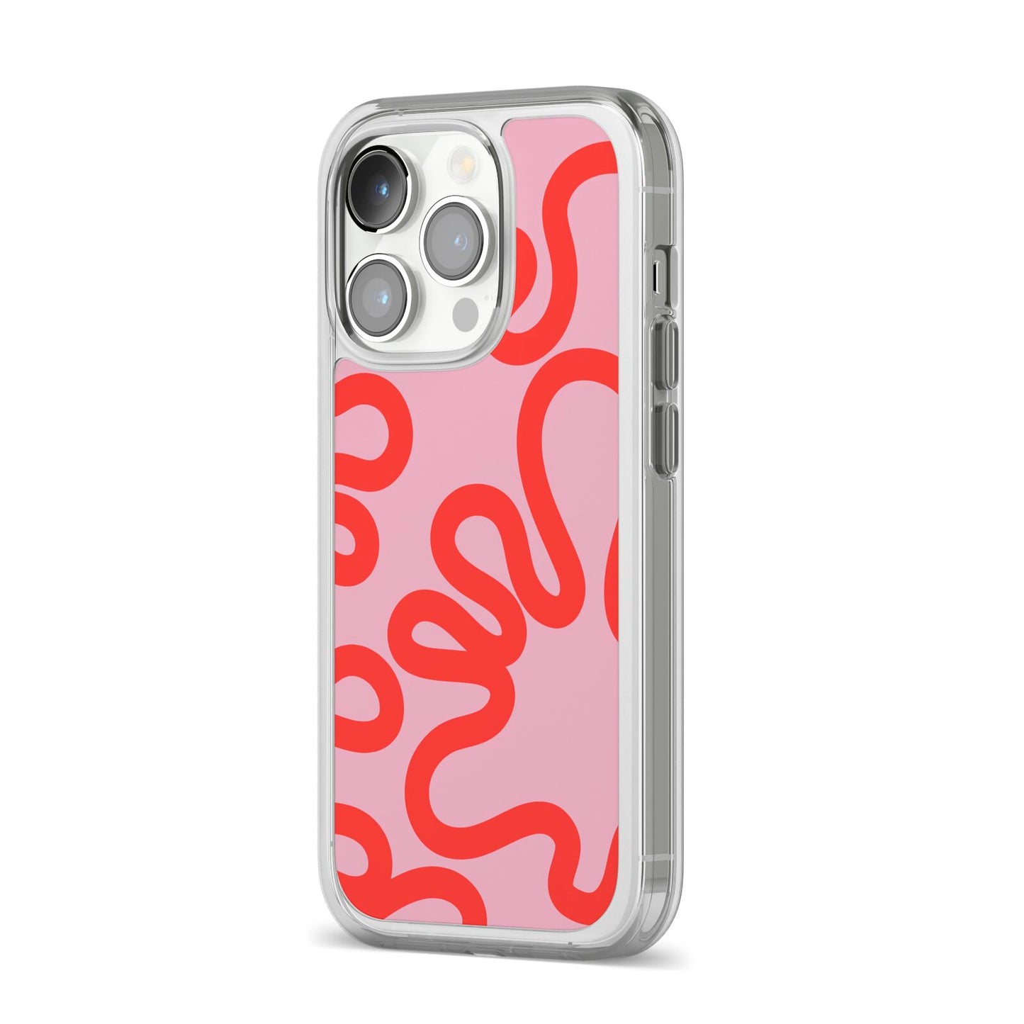 Squiggle iPhone 14 Pro Clear Tough Case Silver Angled Image