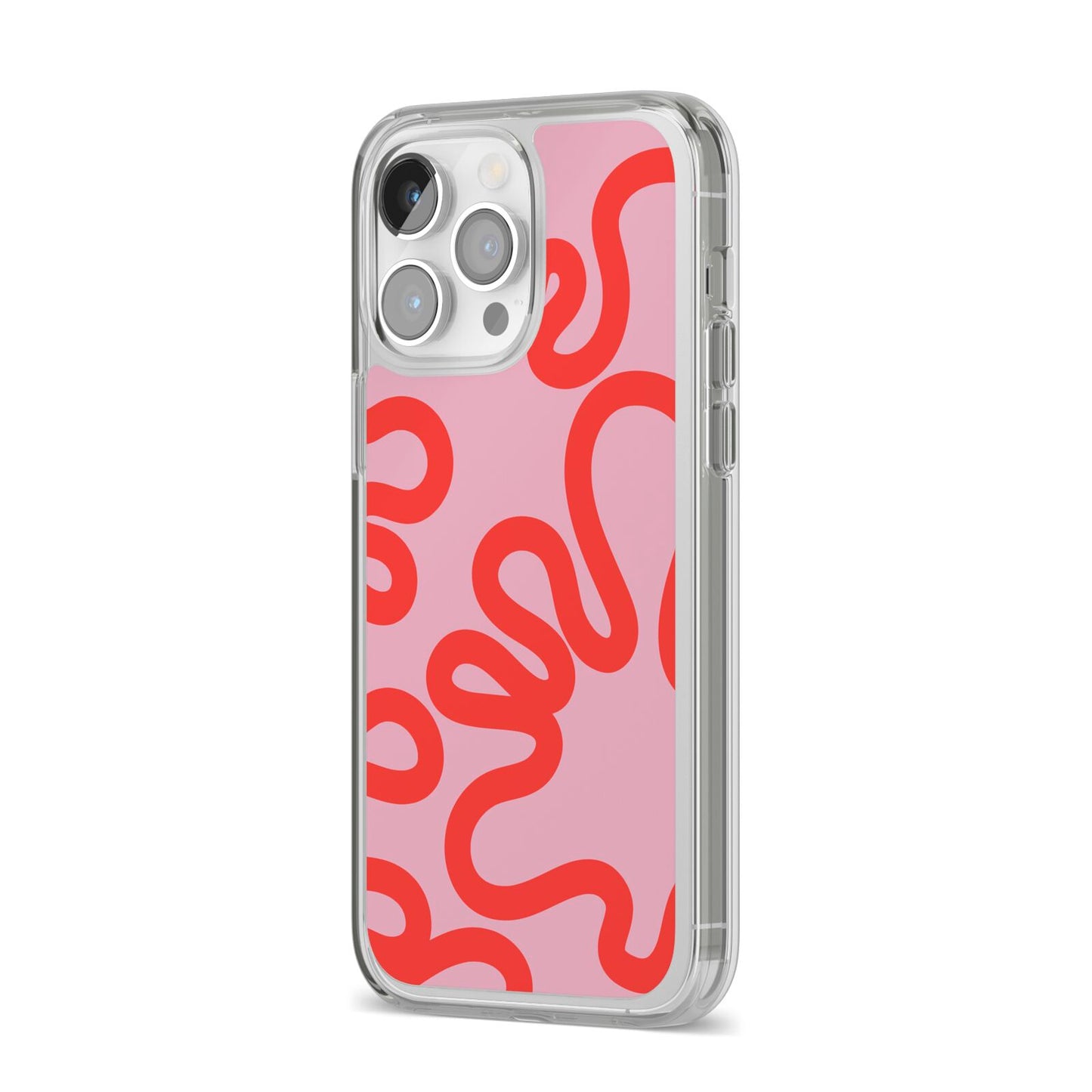 Squiggle iPhone 14 Pro Max Clear Tough Case Silver Angled Image