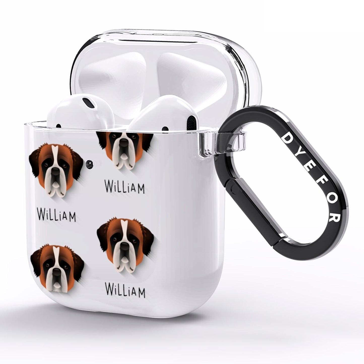 St Bernard Icon with Name AirPods Clear Case Side Image