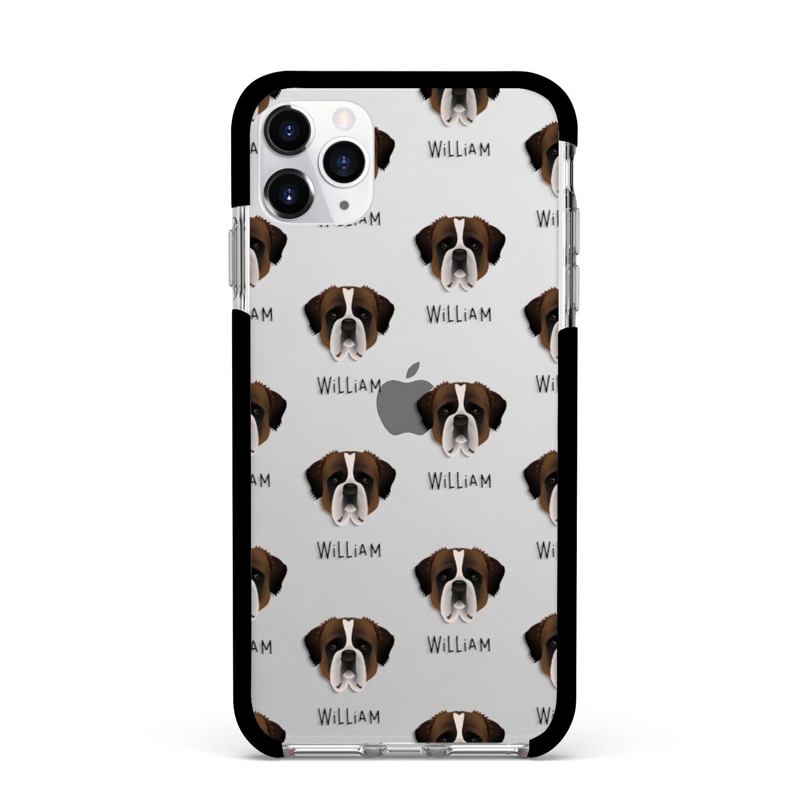 St Bernard Icon with Name Apple iPhone 11 Pro Max in Silver with Black Impact Case