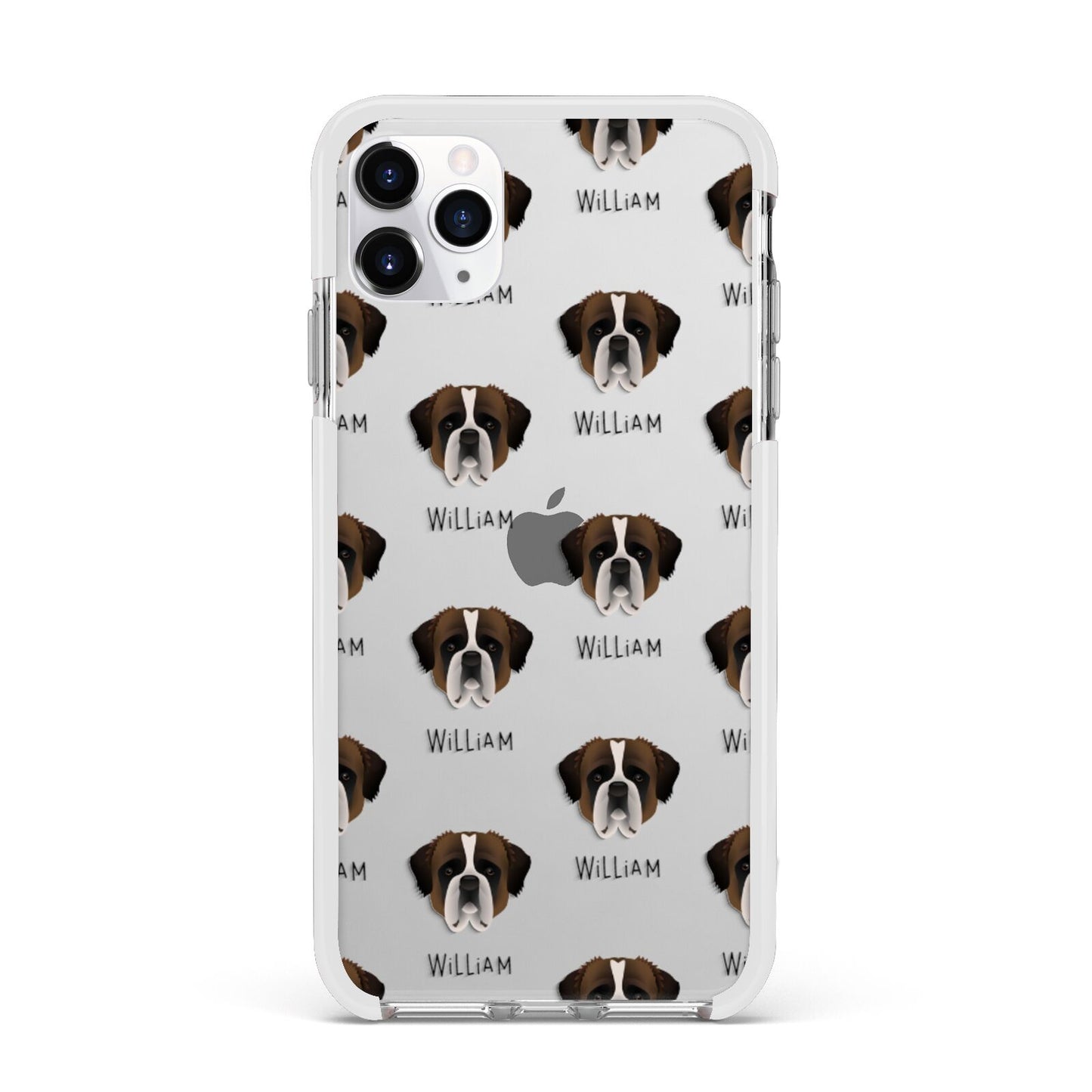 St Bernard Icon with Name Apple iPhone 11 Pro Max in Silver with White Impact Case