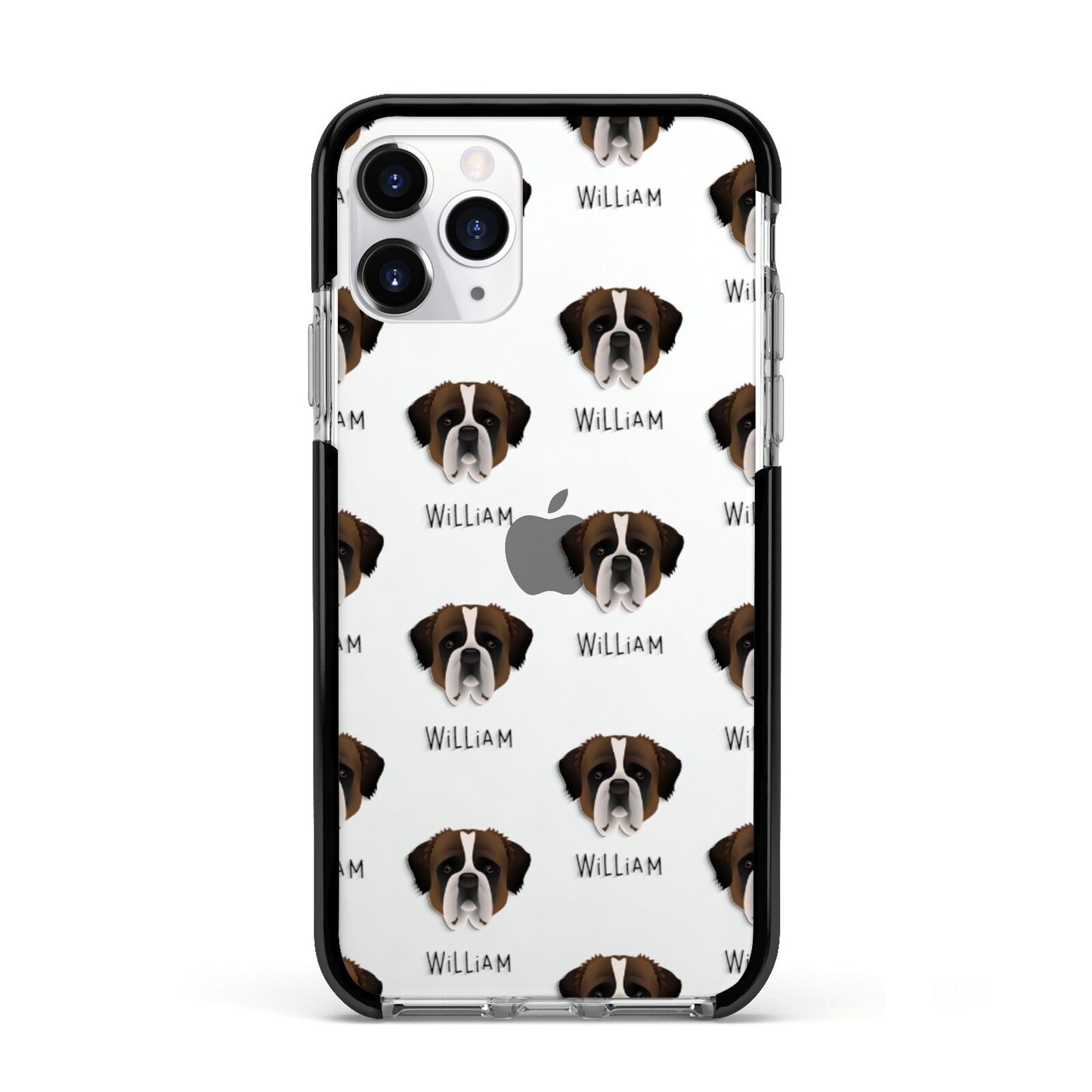 St Bernard Icon with Name Apple iPhone 11 Pro in Silver with Black Impact Case