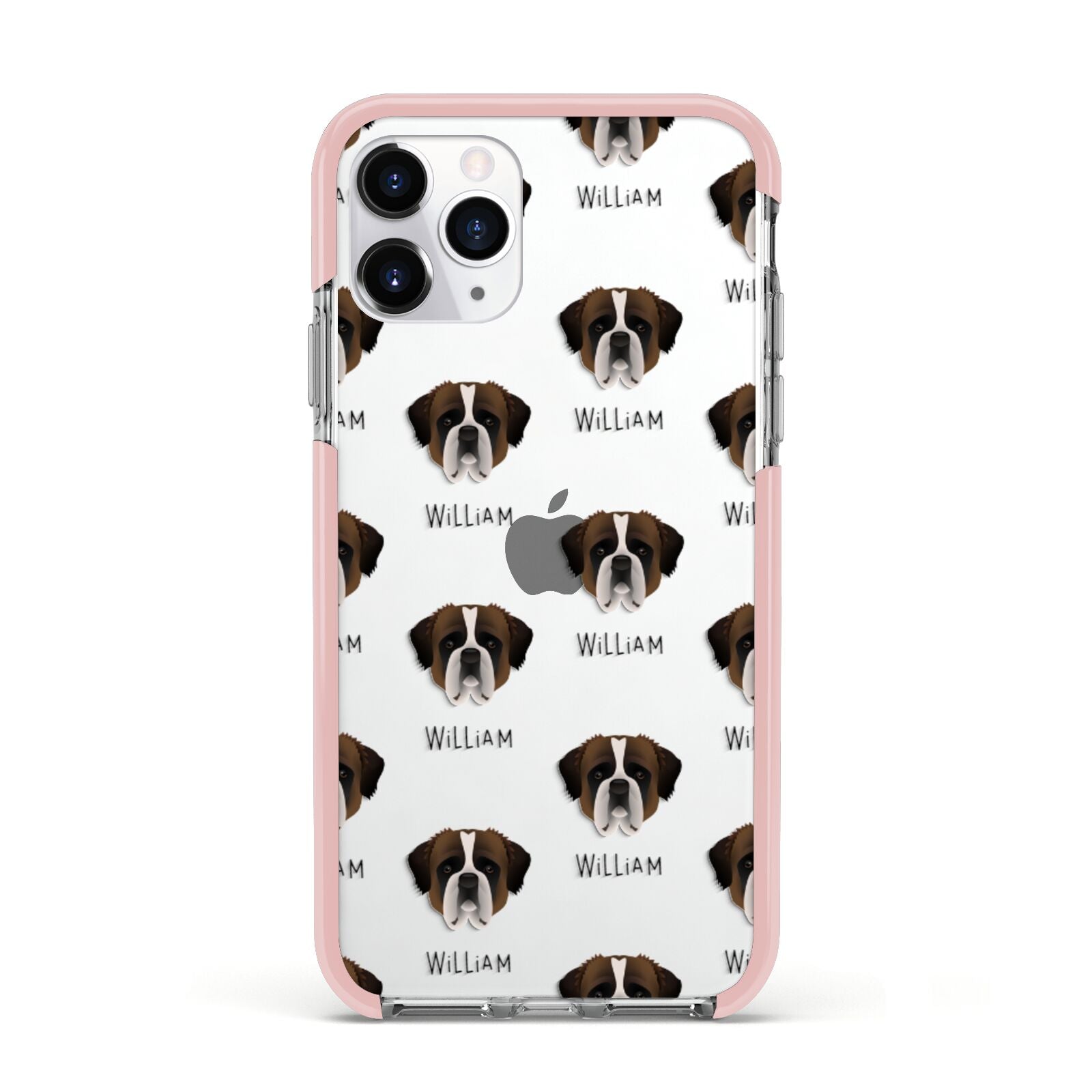 St Bernard Icon with Name Apple iPhone 11 Pro in Silver with Pink Impact Case