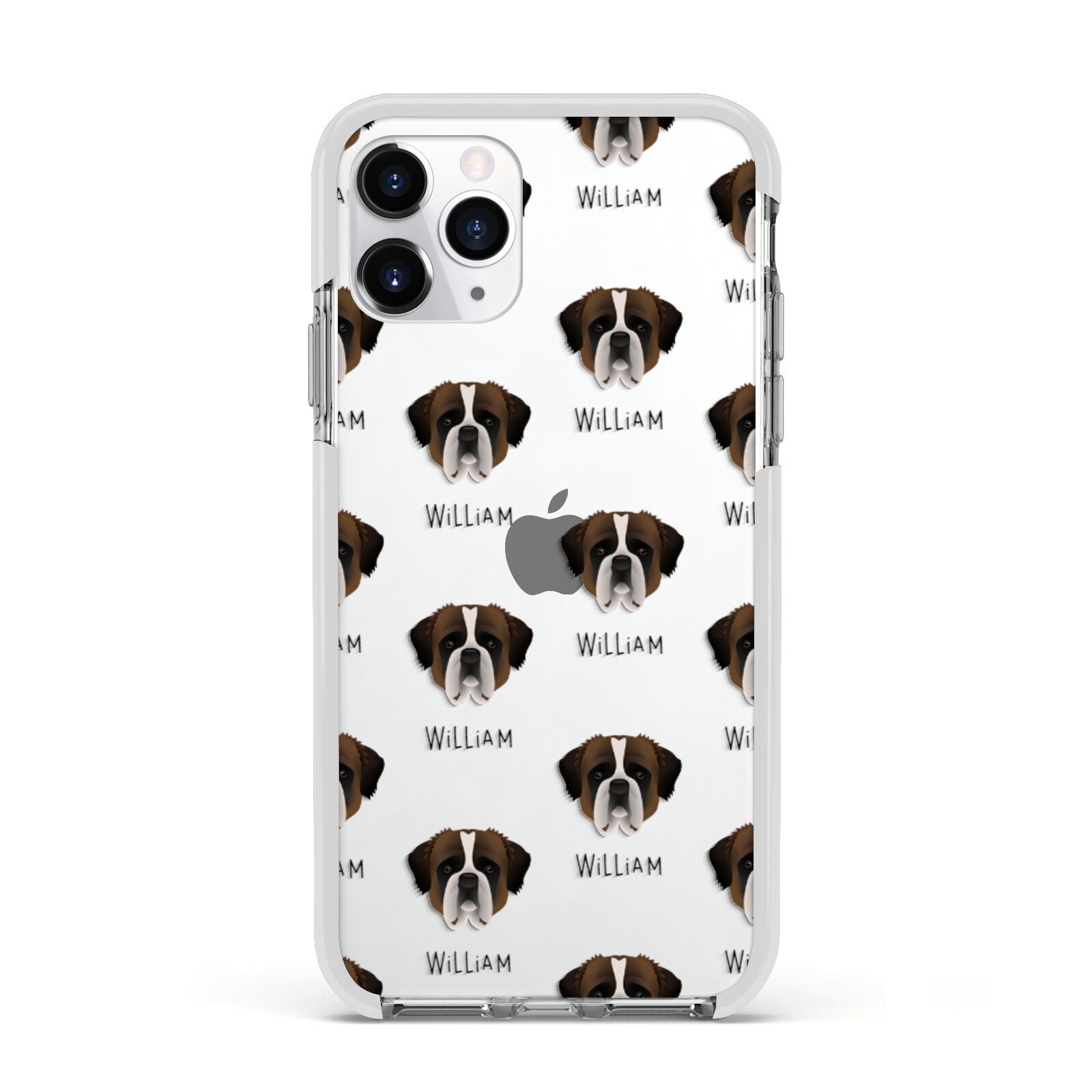 St Bernard Icon with Name Apple iPhone 11 Pro in Silver with White Impact Case