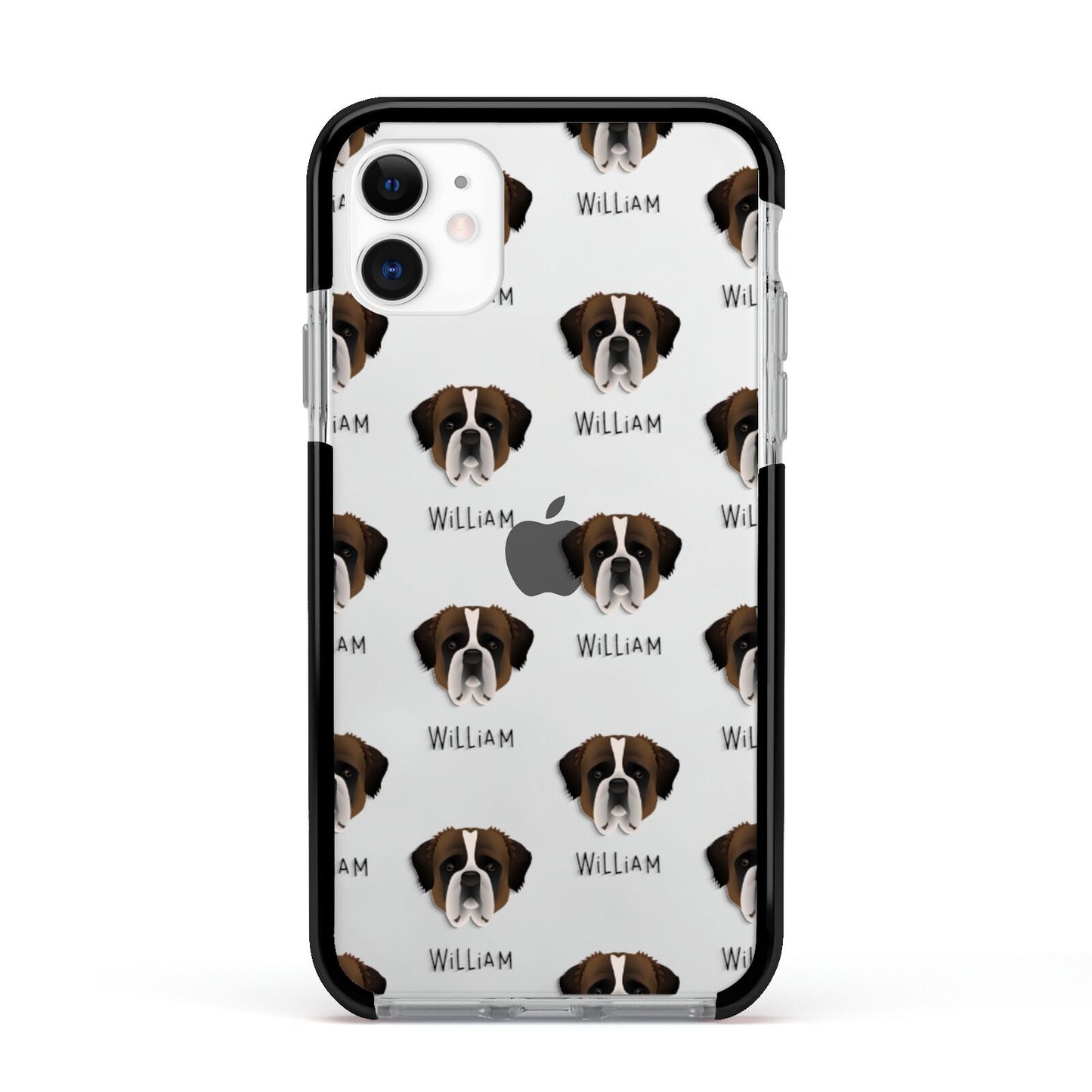 St Bernard Icon with Name Apple iPhone 11 in White with Black Impact Case
