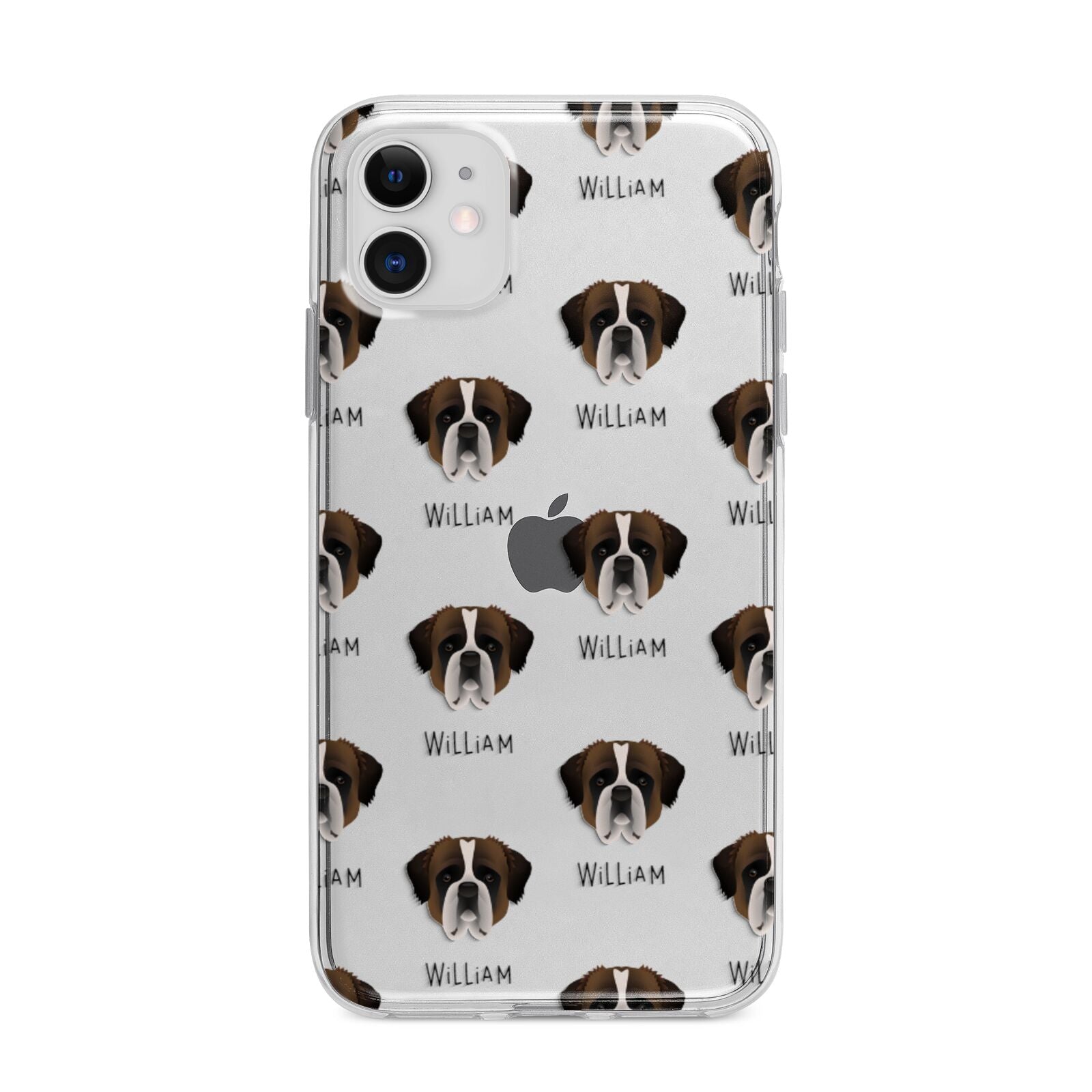 St Bernard Icon with Name Apple iPhone 11 in White with Bumper Case