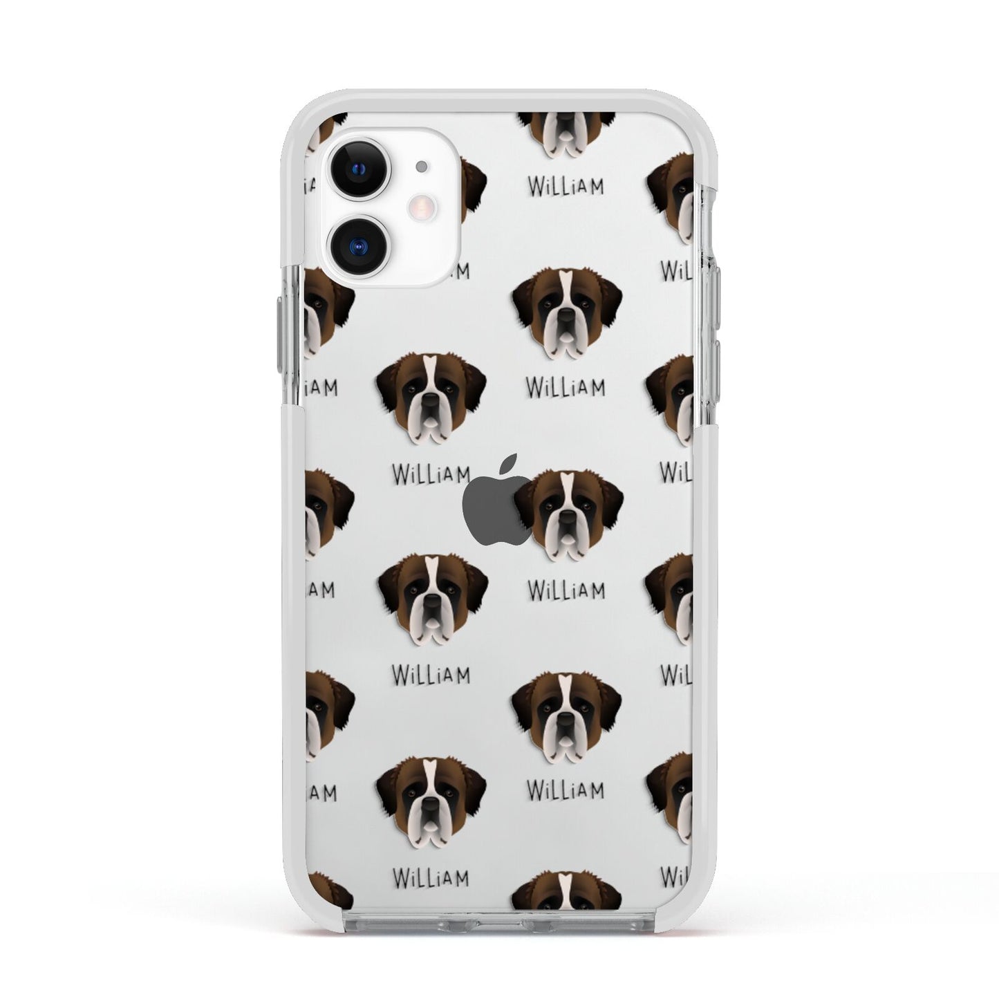 St Bernard Icon with Name Apple iPhone 11 in White with White Impact Case