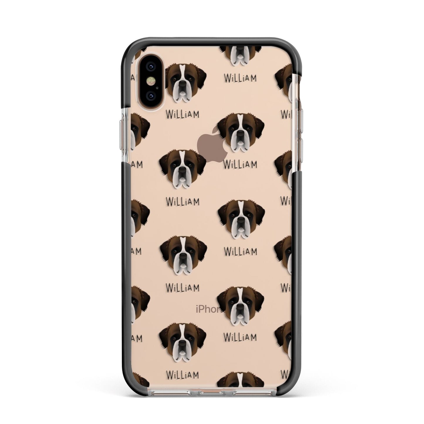 St Bernard Icon with Name Apple iPhone Xs Max Impact Case Black Edge on Gold Phone