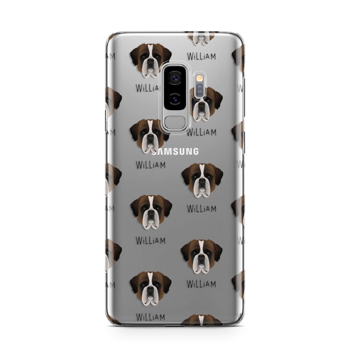 St Bernard Icon with Name Samsung Galaxy S9 Plus Case on Silver phone