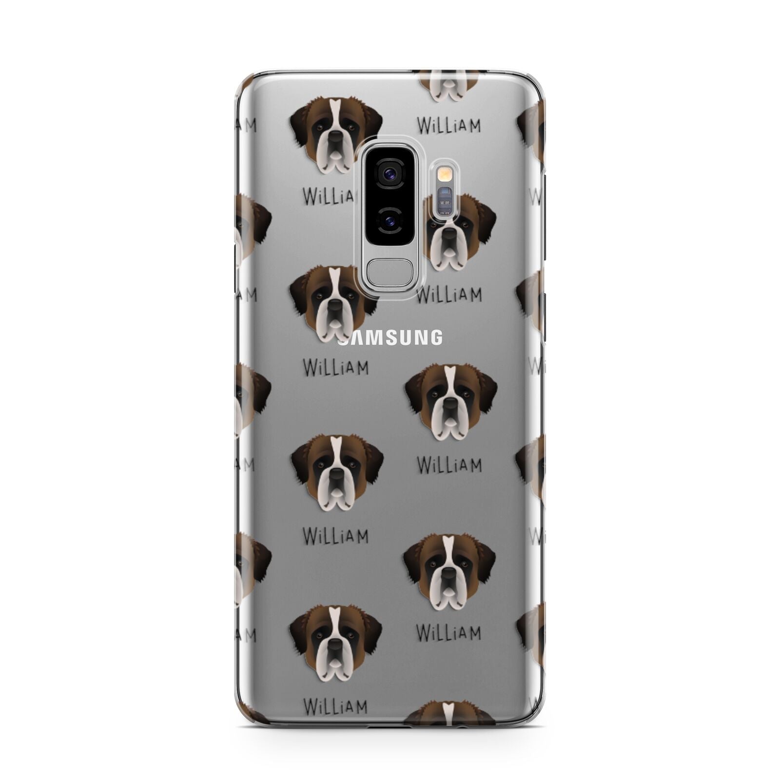 St Bernard Icon with Name Samsung Galaxy S9 Plus Case on Silver phone