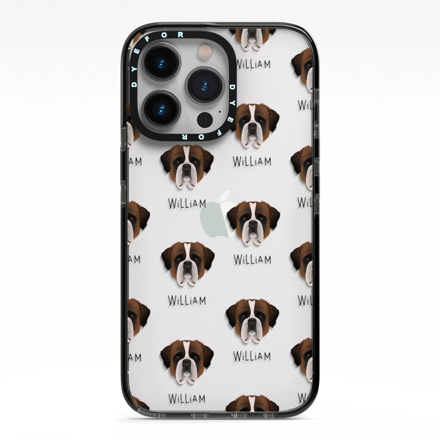 St Bernard Icon with Name iPhone 13 Pro Black Impact Case on Silver phone
