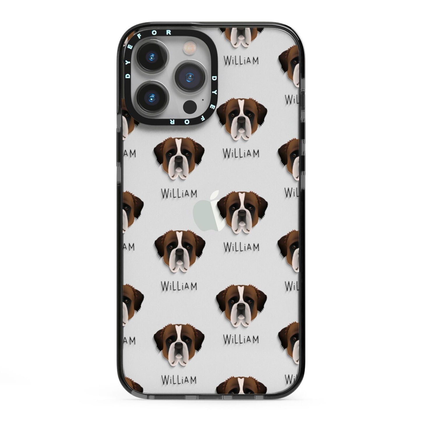 St Bernard Icon with Name iPhone 13 Pro Max Black Impact Case on Silver phone