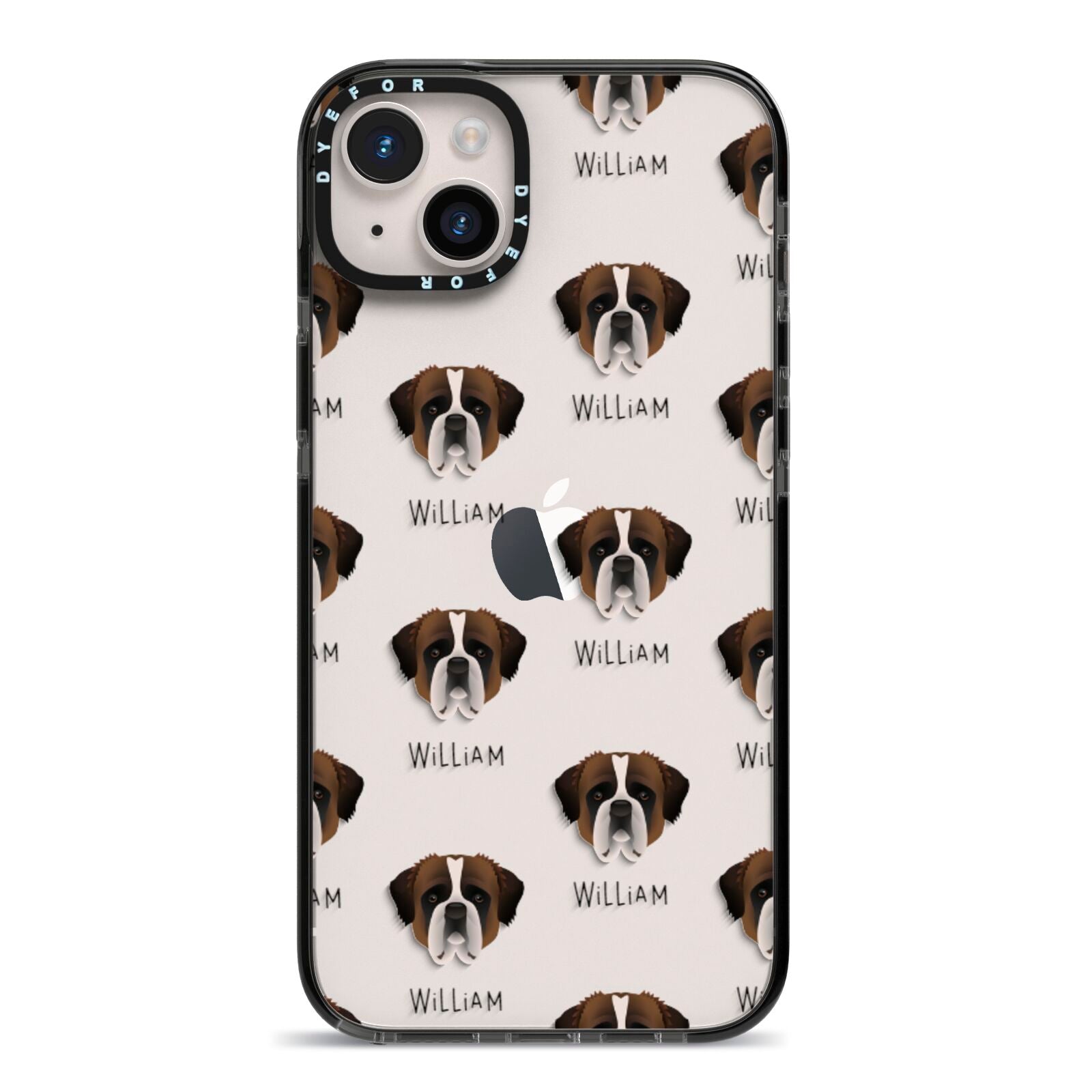 St Bernard Icon with Name iPhone 14 Plus Black Impact Case on Silver phone