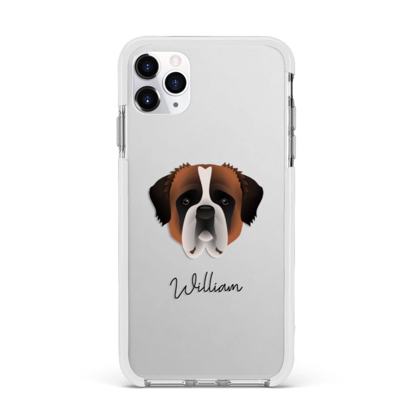 St Bernard Personalised Apple iPhone 11 Pro Max in Silver with White Impact Case