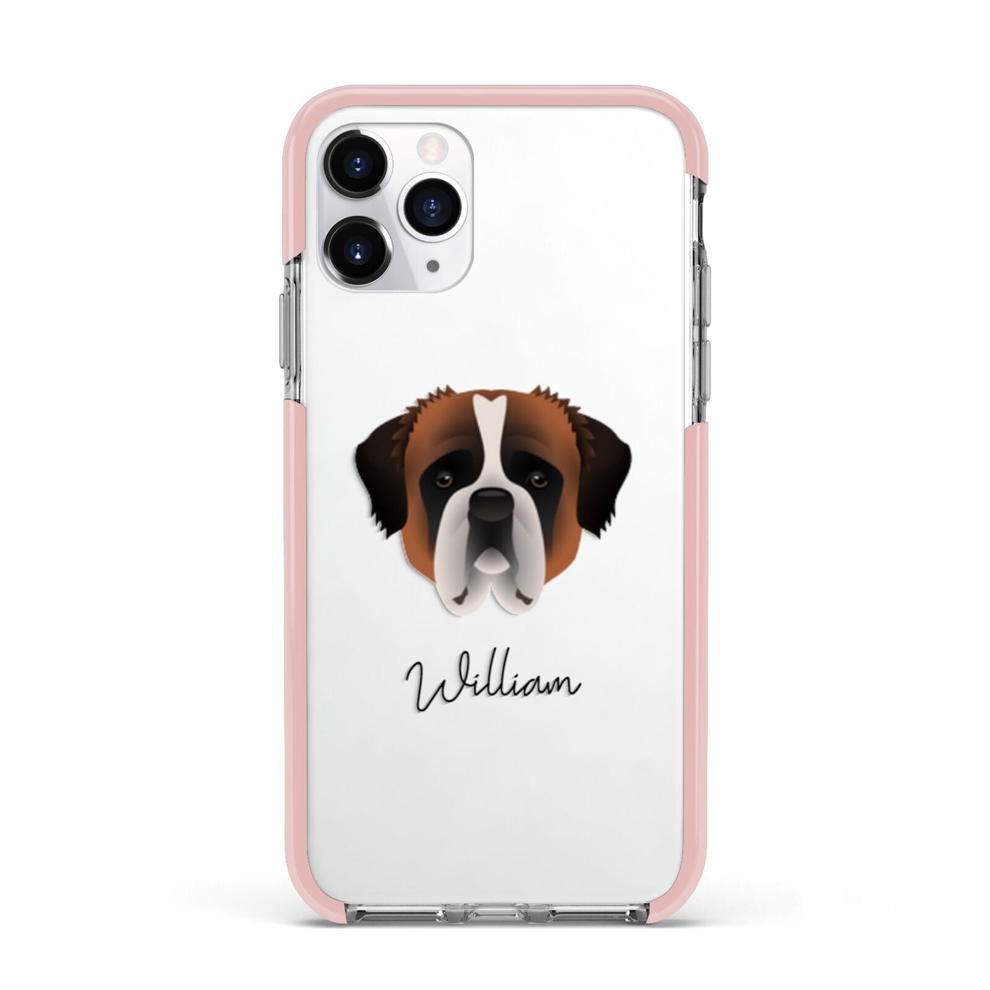 St Bernard Personalised Apple iPhone 11 Pro in Silver with Pink Impact Case