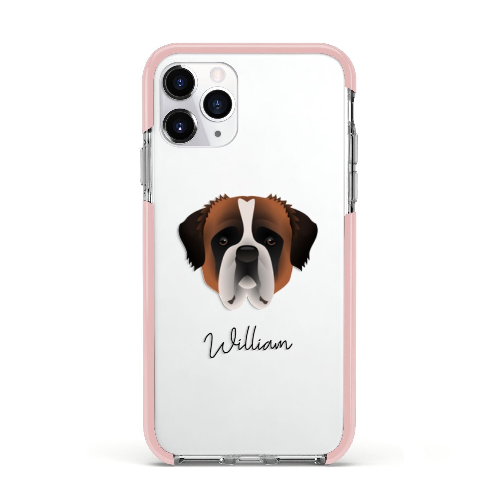 St Bernard Personalised Apple iPhone 11 Pro in Silver with Pink Impact Case