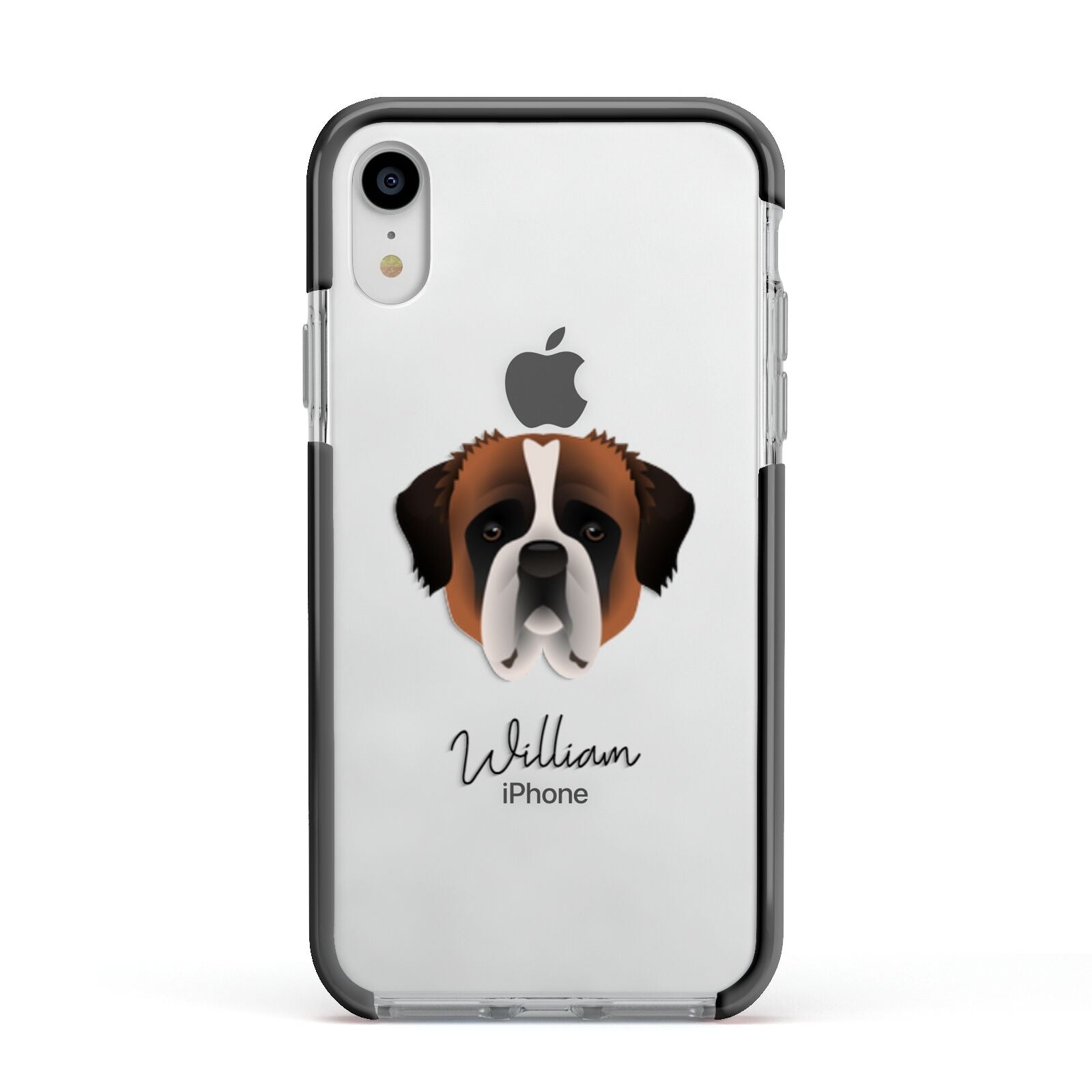 St Bernard Personalised Apple iPhone XR Impact Case Black Edge on Silver Phone