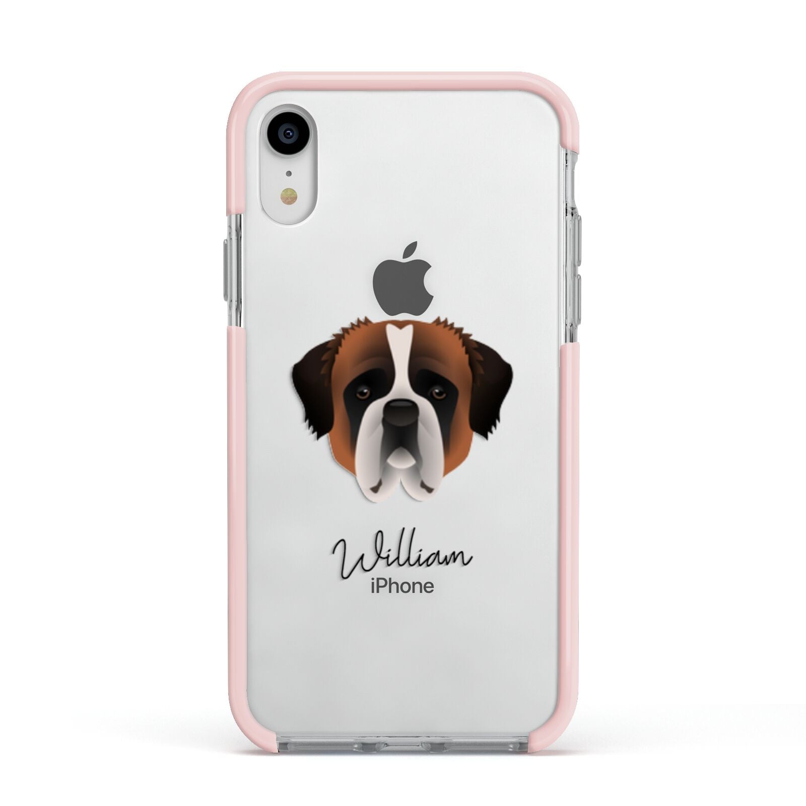 St Bernard Personalised Apple iPhone XR Impact Case Pink Edge on Silver Phone