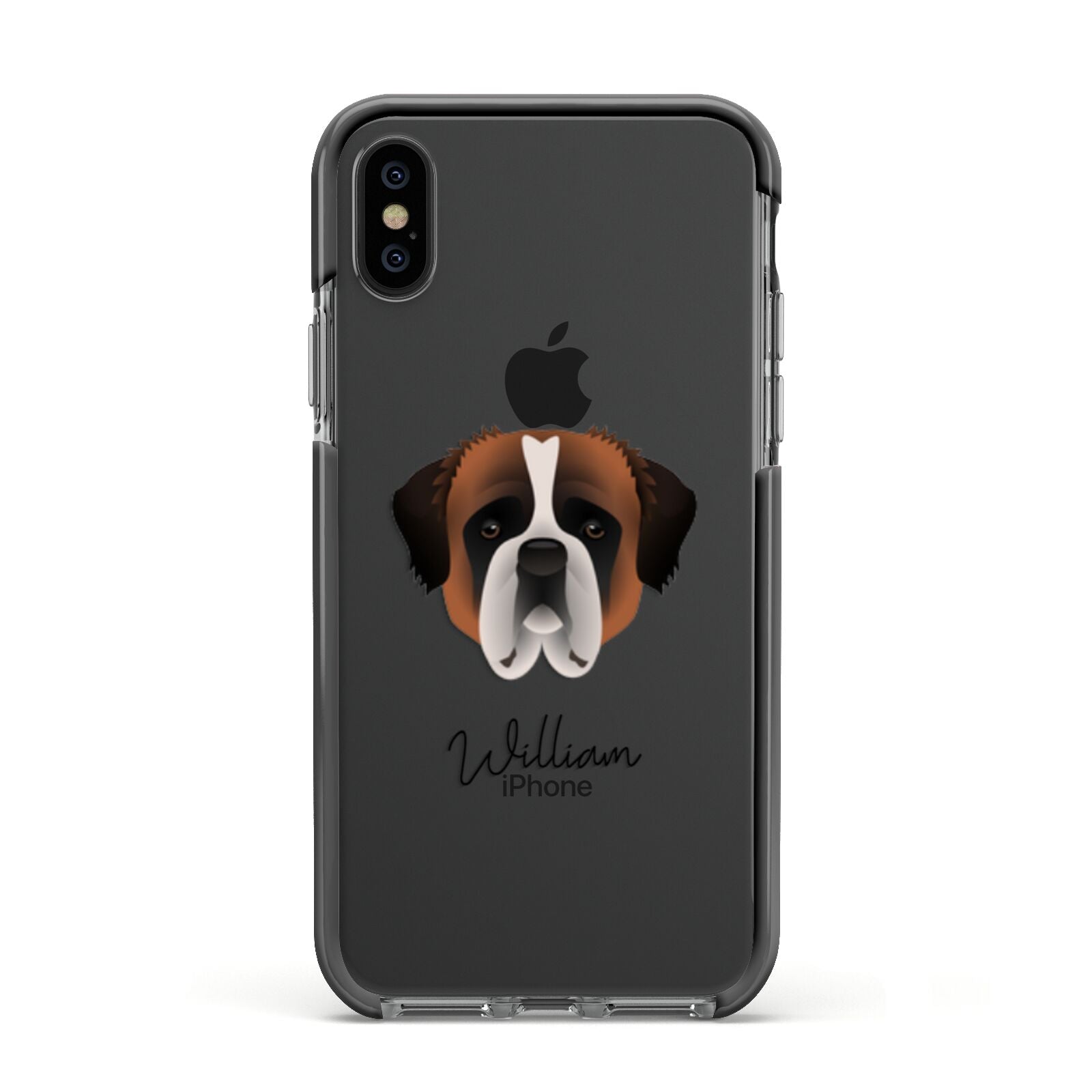 St Bernard Personalised Apple iPhone Xs Impact Case Black Edge on Black Phone