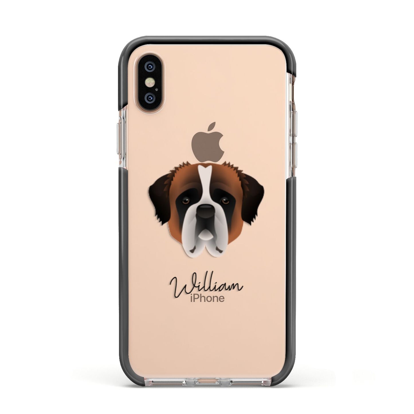 St Bernard Personalised Apple iPhone Xs Impact Case Black Edge on Gold Phone