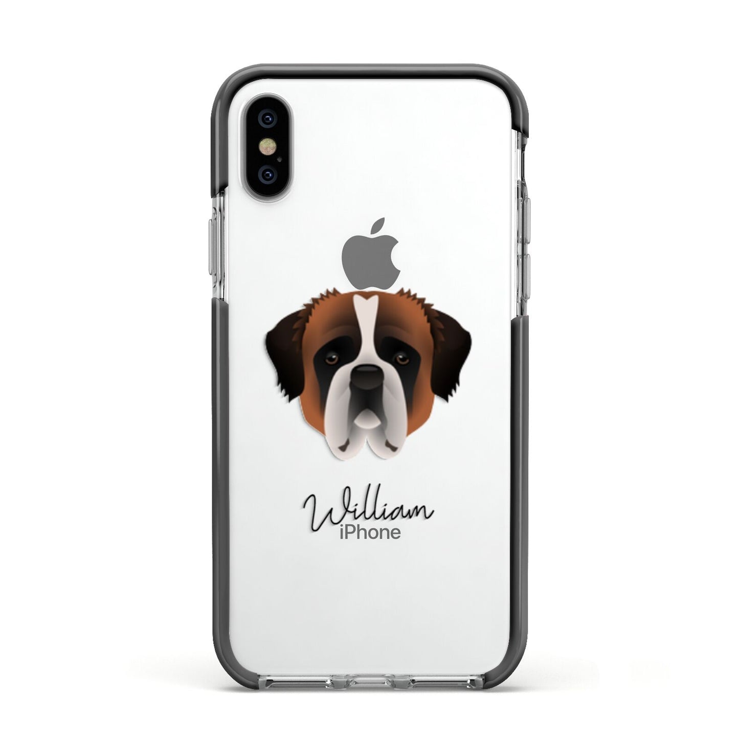 St Bernard Personalised Apple iPhone Xs Impact Case Black Edge on Silver Phone