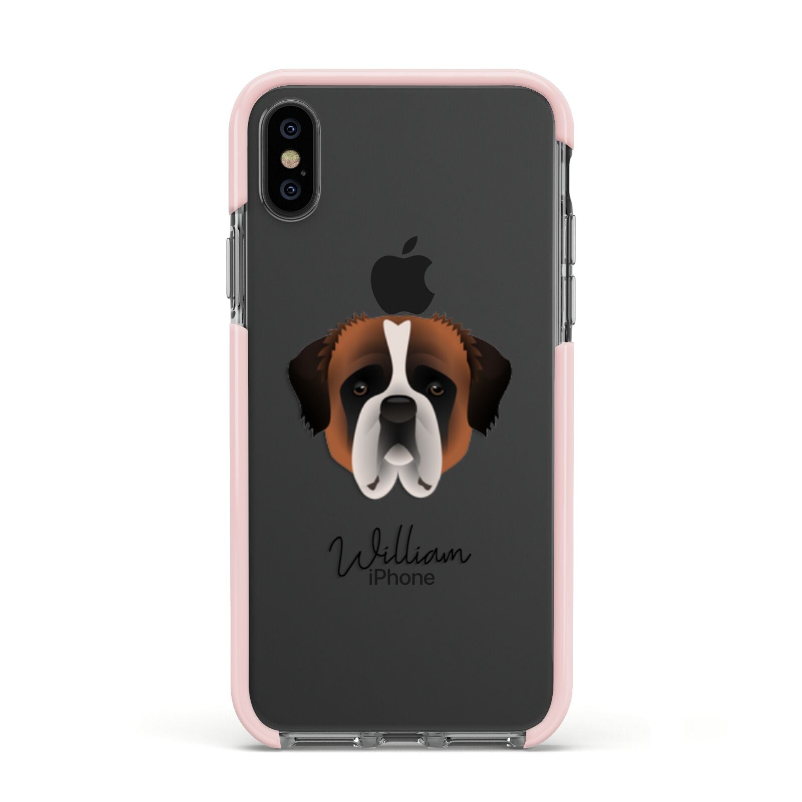 St Bernard Personalised Apple iPhone Xs Impact Case Pink Edge on Black Phone