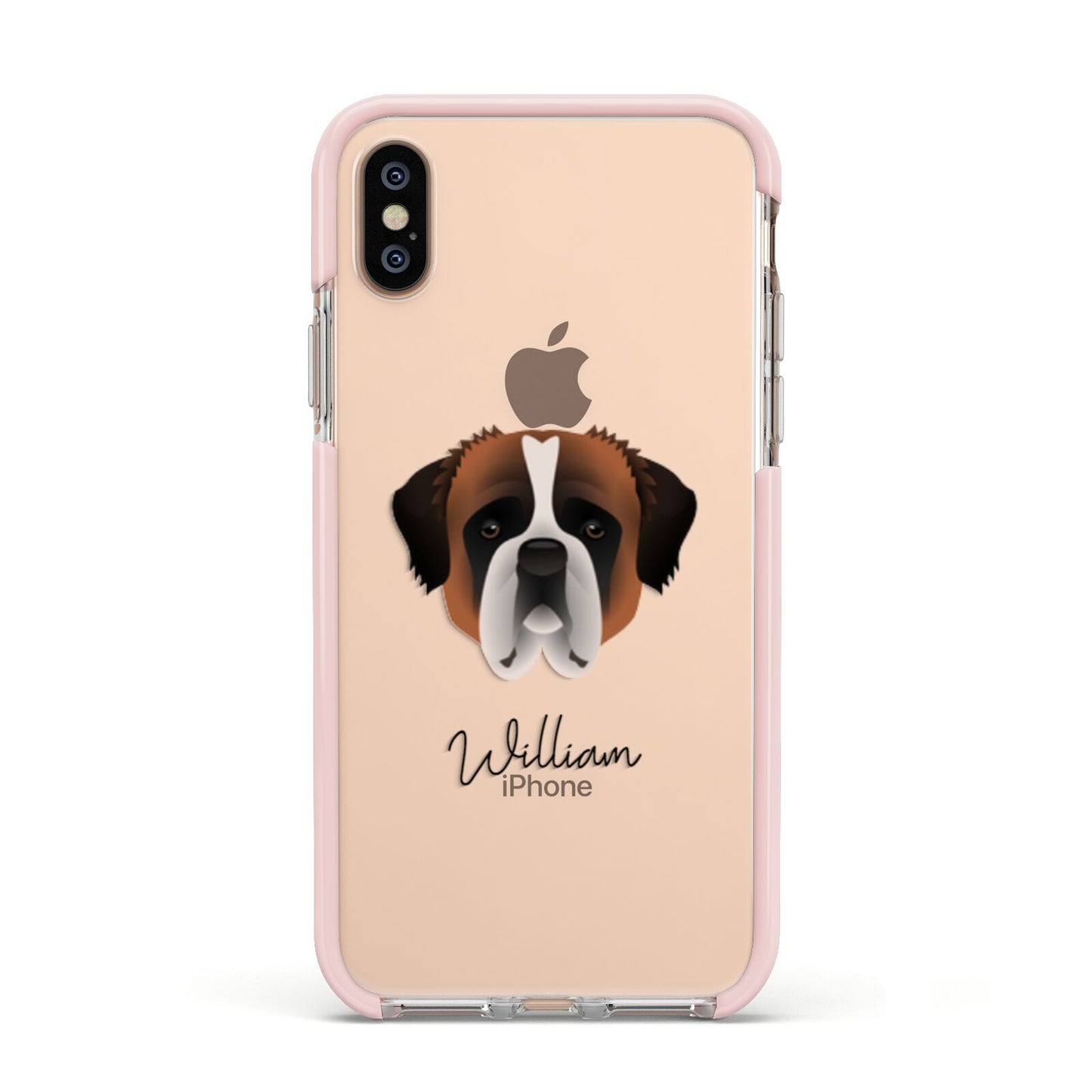 St Bernard Personalised Apple iPhone Xs Impact Case Pink Edge on Gold Phone