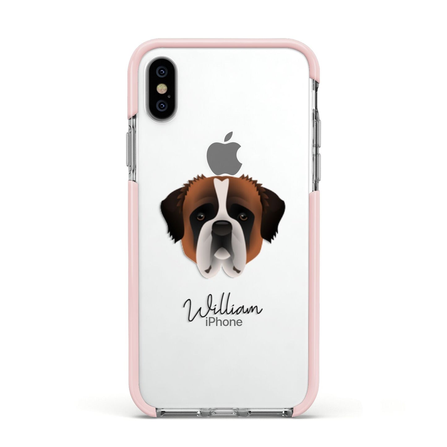 St Bernard Personalised Apple iPhone Xs Impact Case Pink Edge on Silver Phone