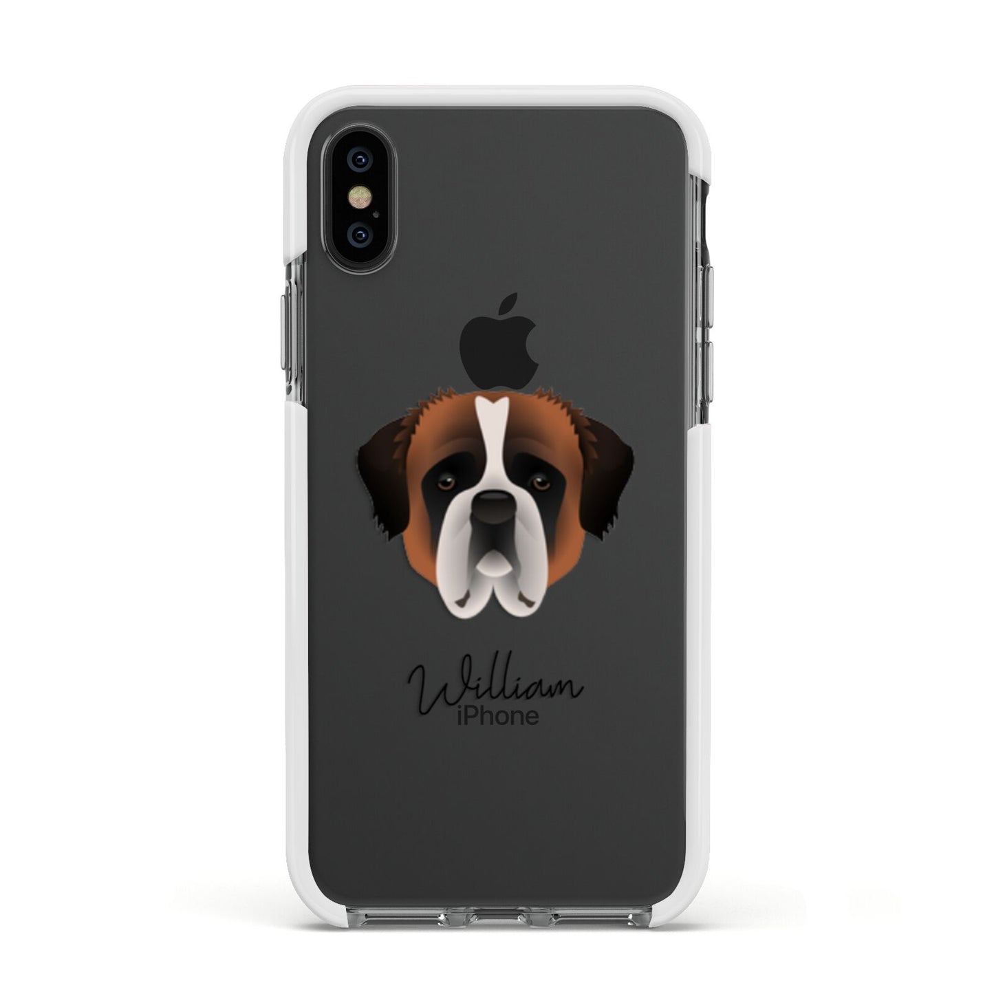 St Bernard Personalised Apple iPhone Xs Impact Case White Edge on Black Phone