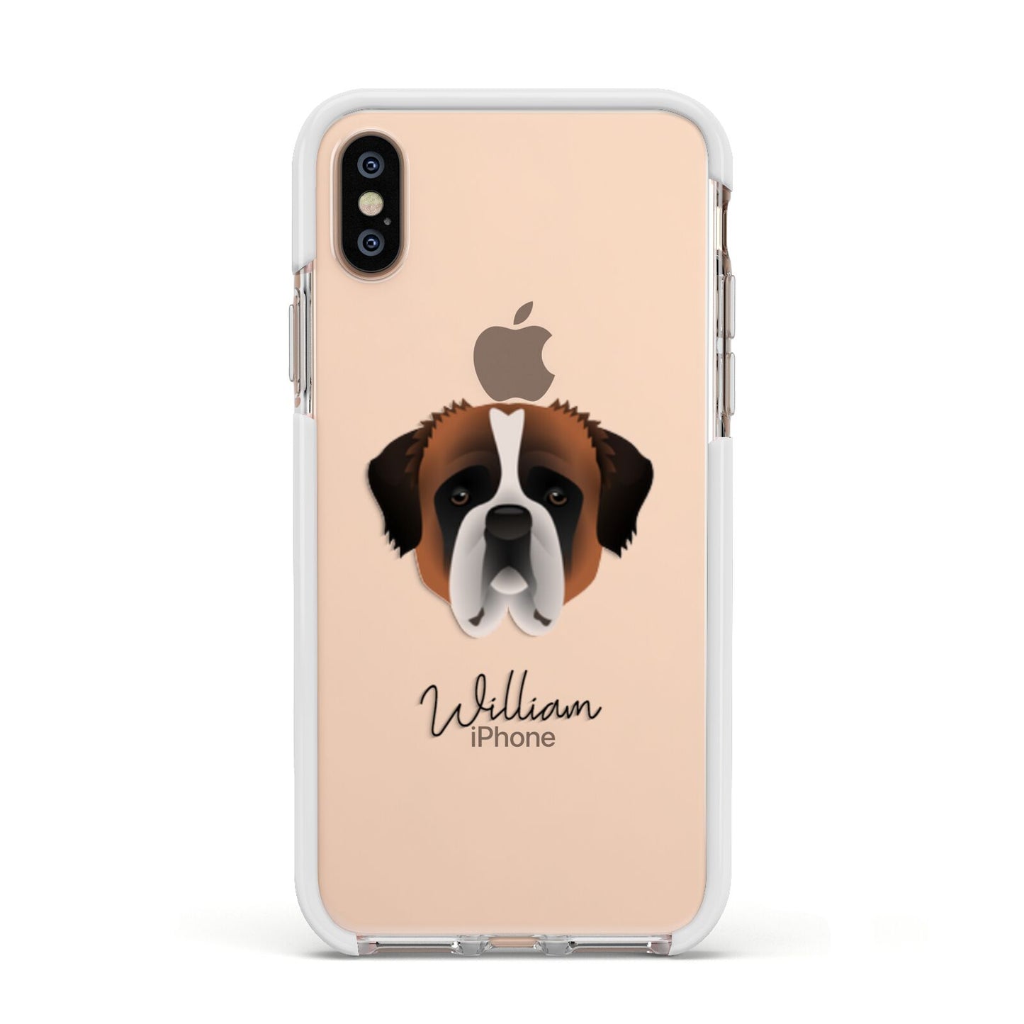 St Bernard Personalised Apple iPhone Xs Impact Case White Edge on Gold Phone